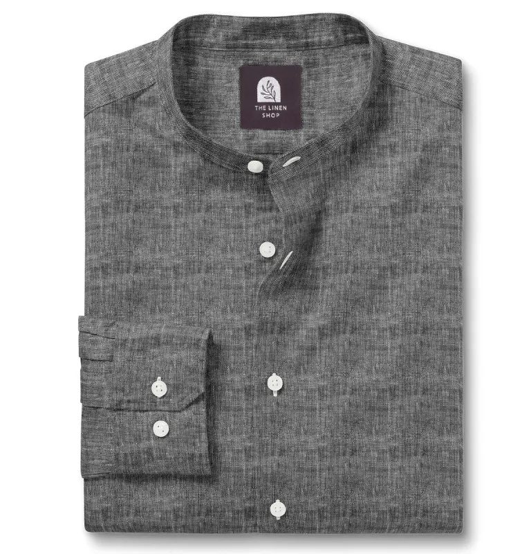 Pure Linen - Band Collar - Black Melange sold by Airthreads