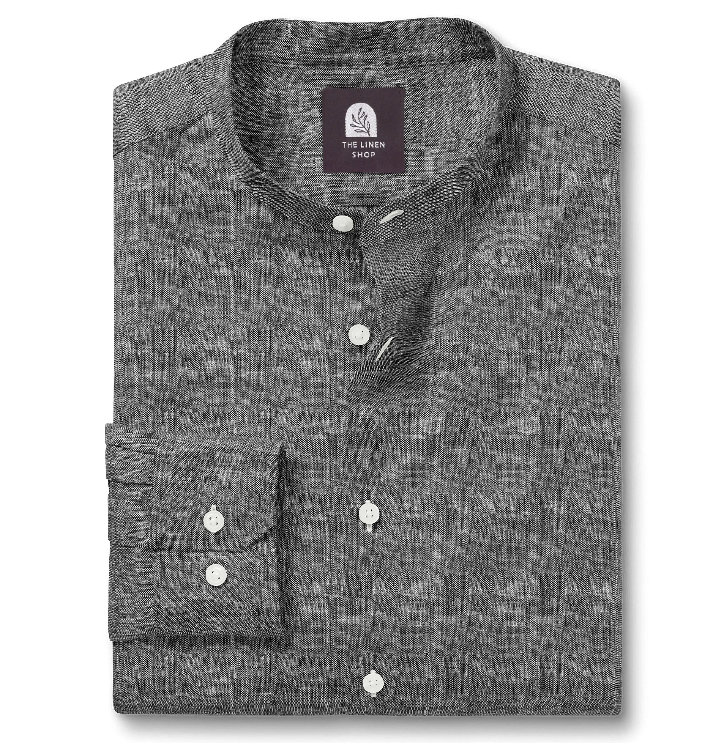 Pure Linen - Band Collar - Black Melange sold by Airthreads