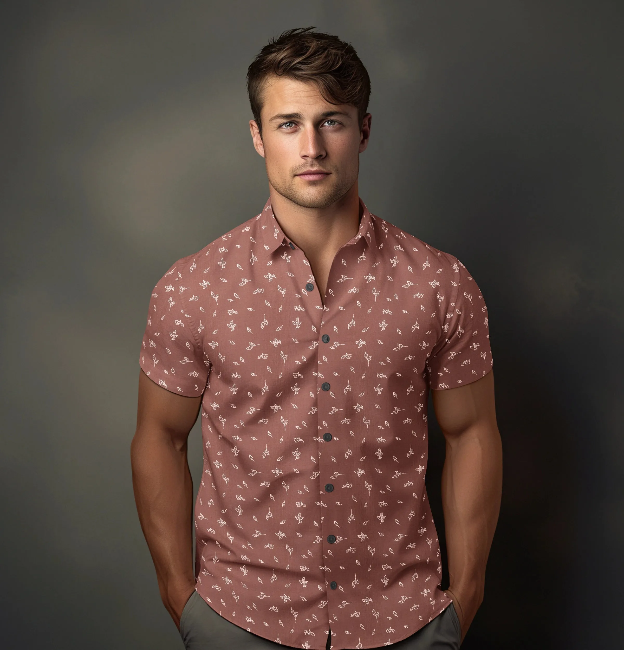 Pure Cotton - Short Sleeve - Rust with Leaves sold by Airthreads product image thumbnail 4