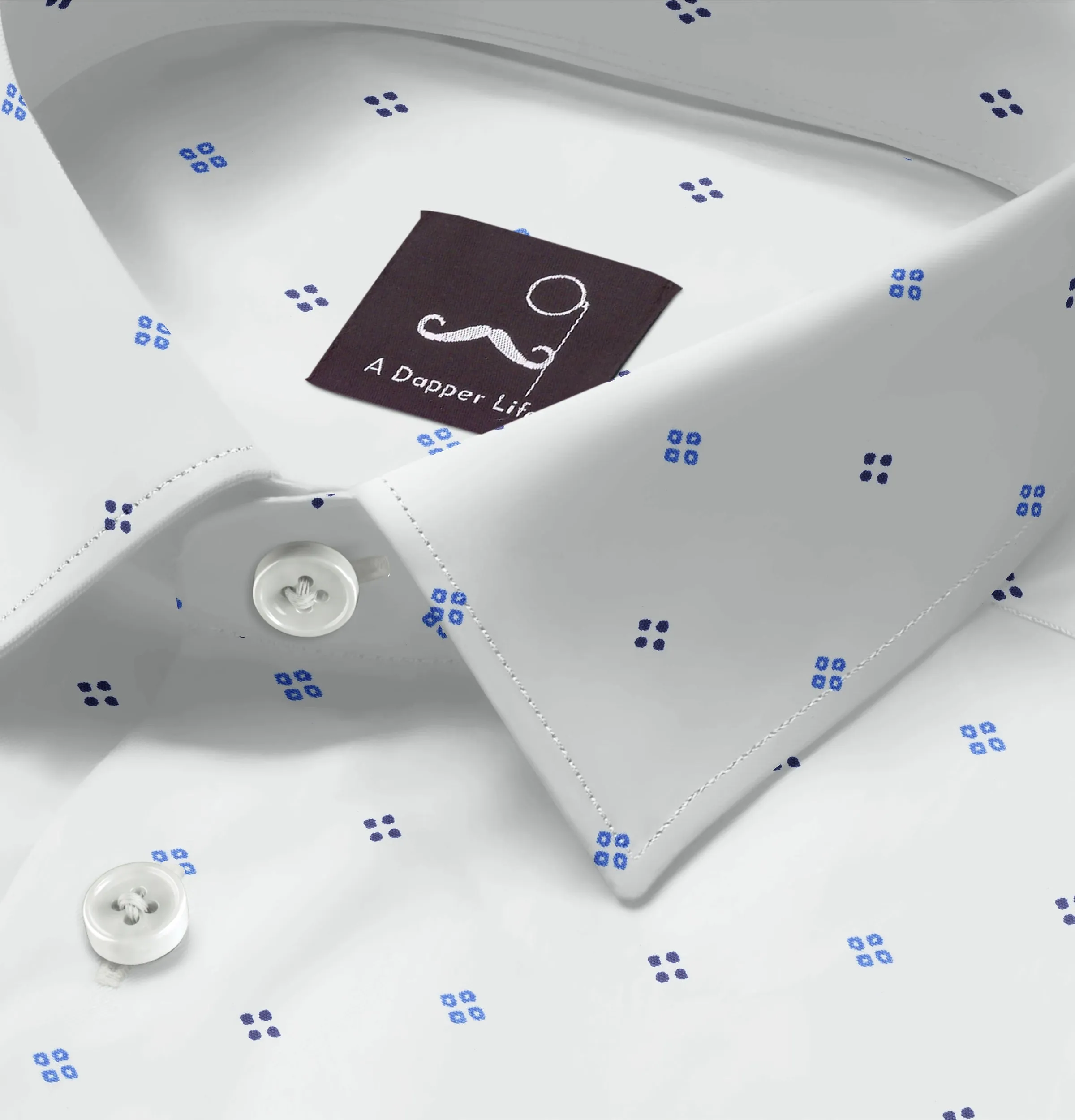 Wrinkle-free White with Blue Dot Diamond Print - Long Sleeve sold by Airthreads product image thumbnail 2