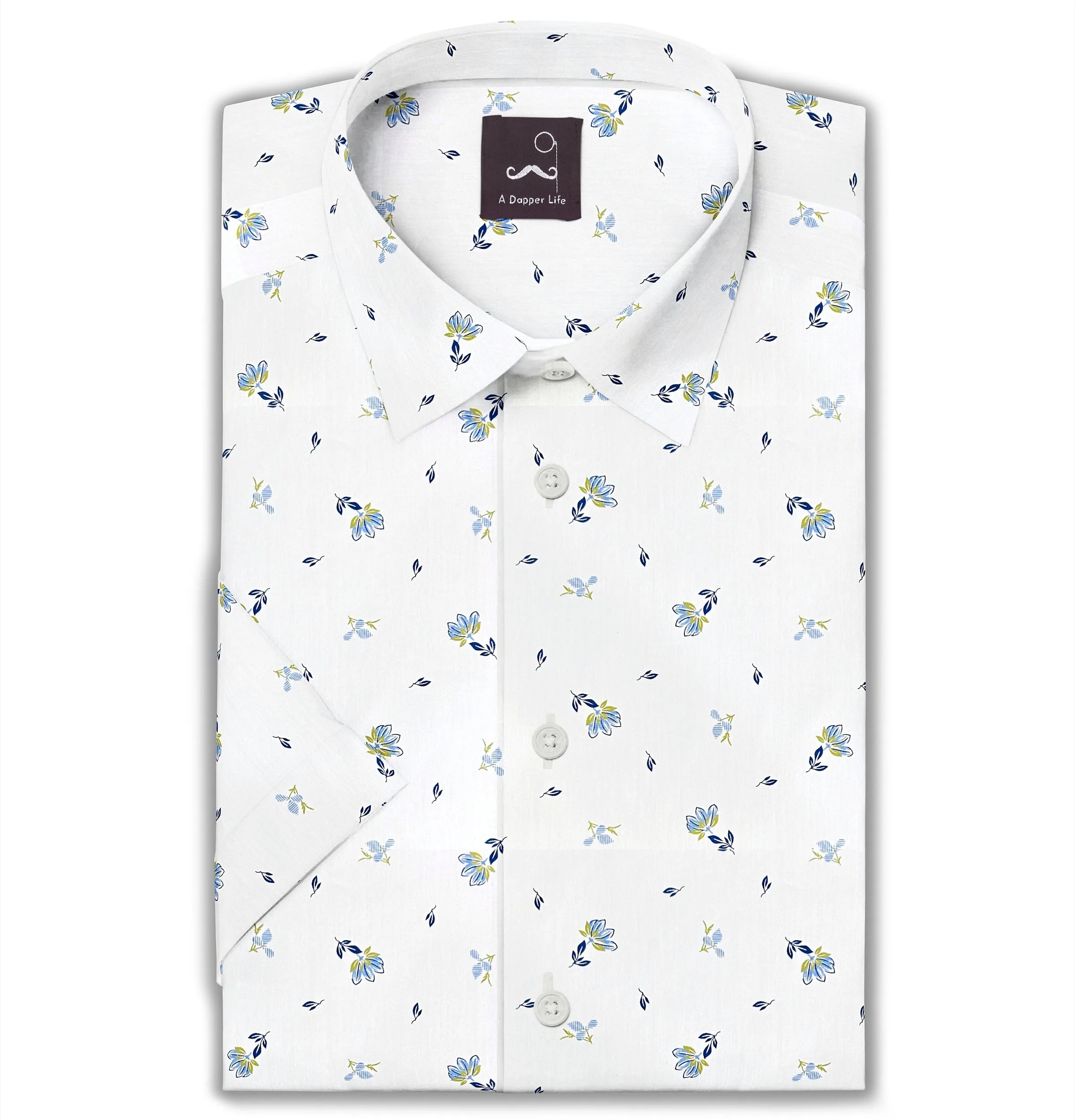 Wrinkle-free White with Flowers - Short Sleeve sold by Airthreads