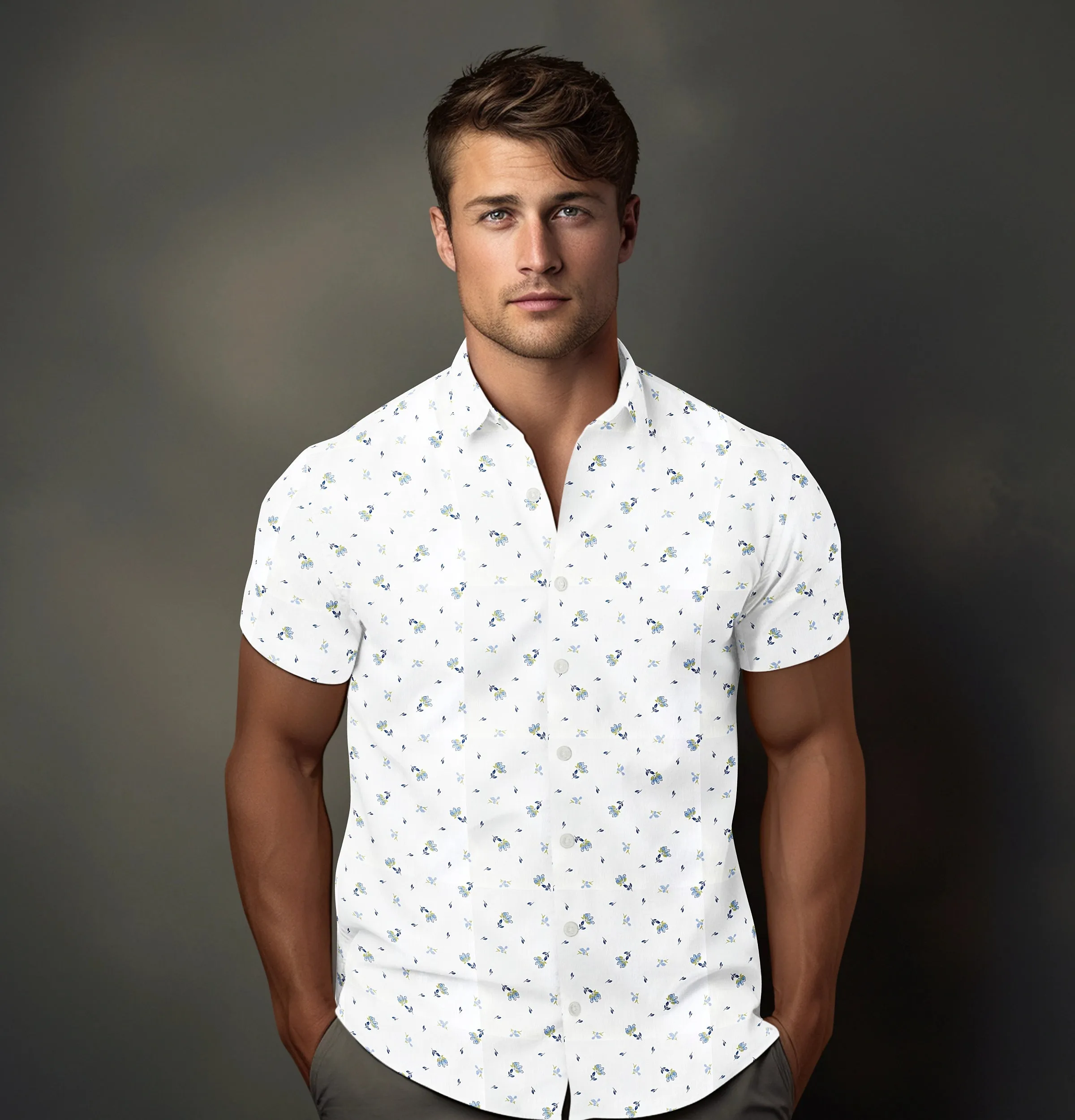 Wrinkle-free White with Flowers - Short Sleeve sold by Airthreads product image thumbnail 3