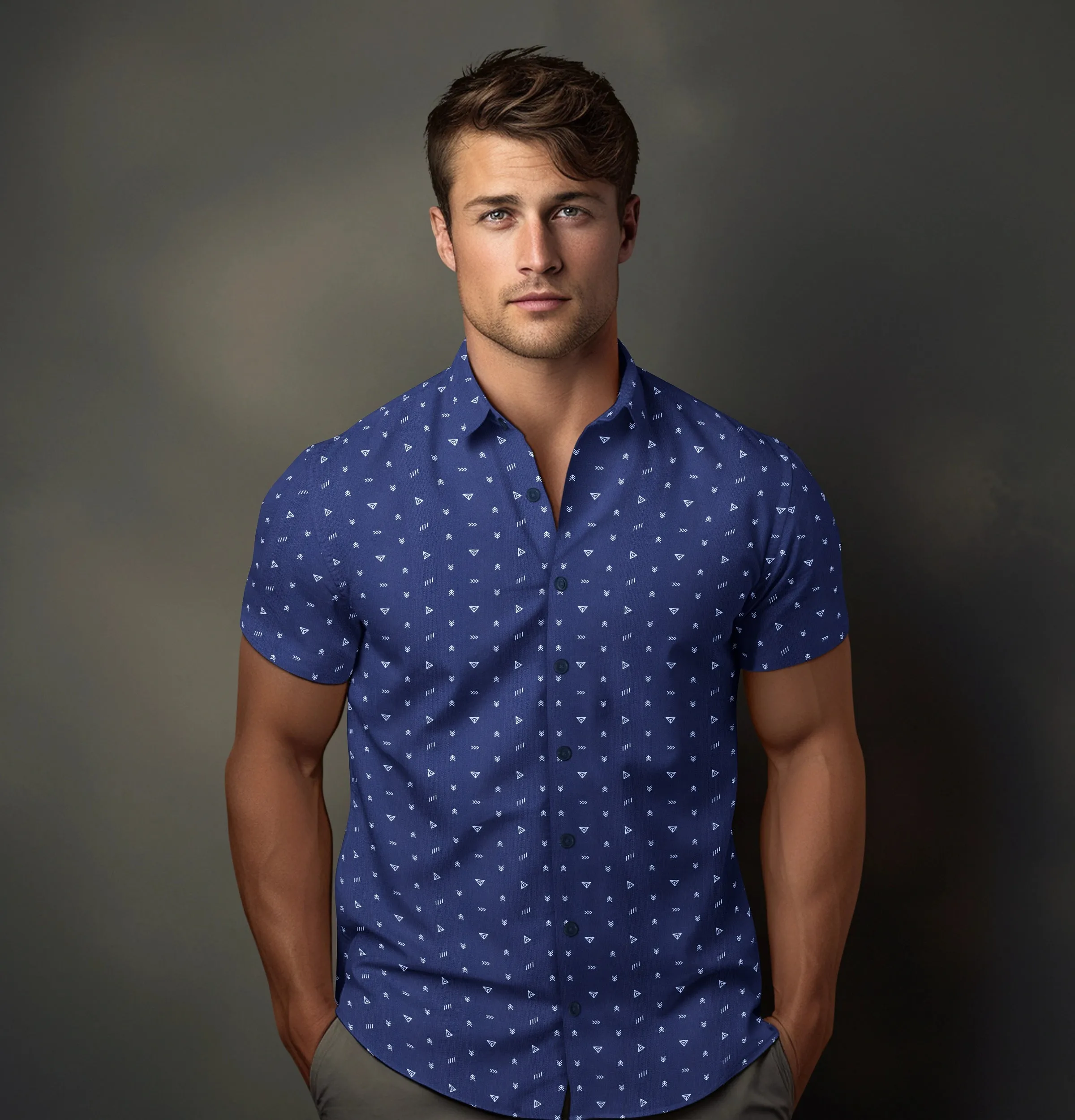 Pure Cotton - Short Sleeve - Navy Geometrics sold by Airthreads product image thumbnail 3
