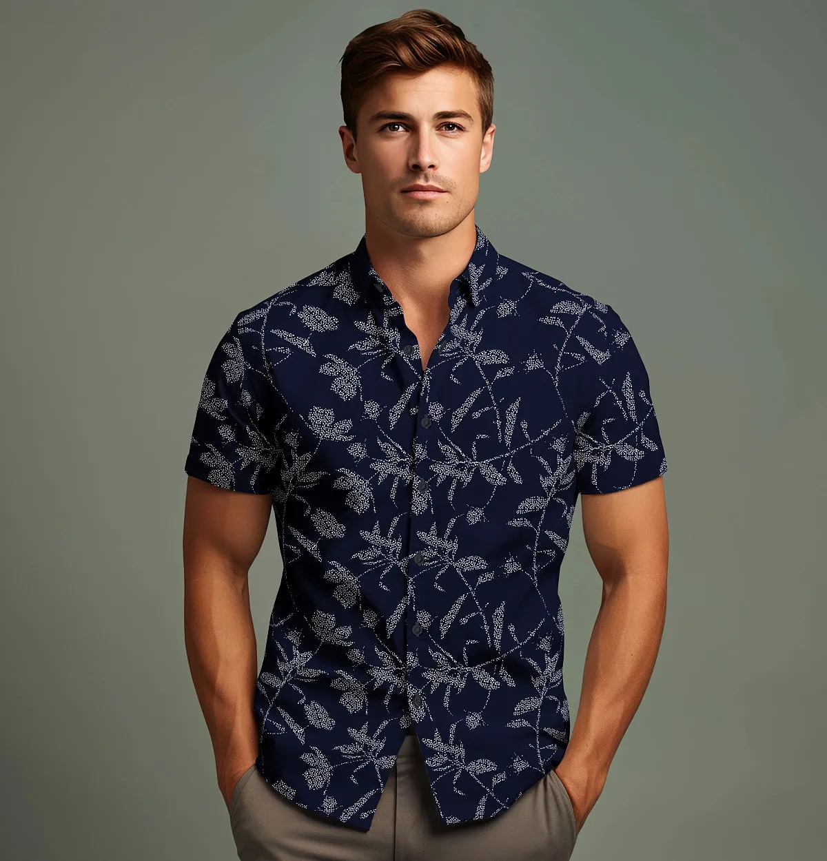 Wrinkle-Free - Black with White Flowers - Short Sleeve sold by Airthreads product image thumbnail 5