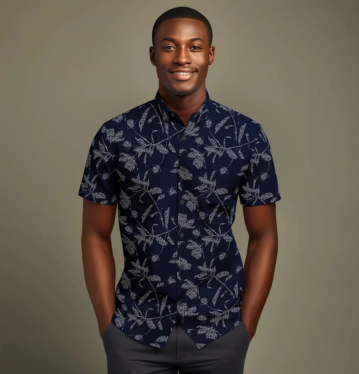 Wrinkle-Free - Black with White Flowers - Short Sleeve sold by Airthreads product image thumbnail 4