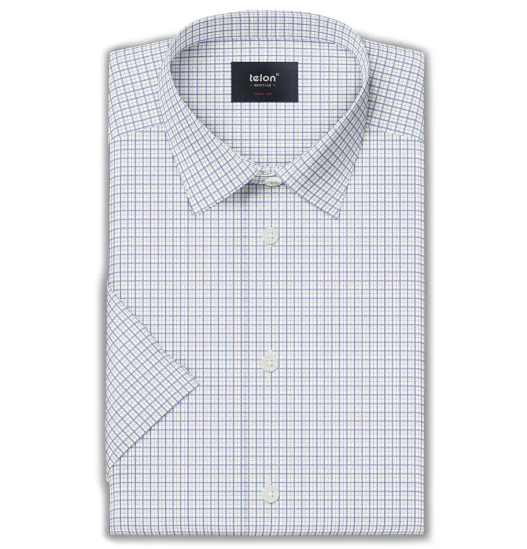 Luxury Pure Cotton - Short Sleeve - Azure Checks sold by Airthreads
