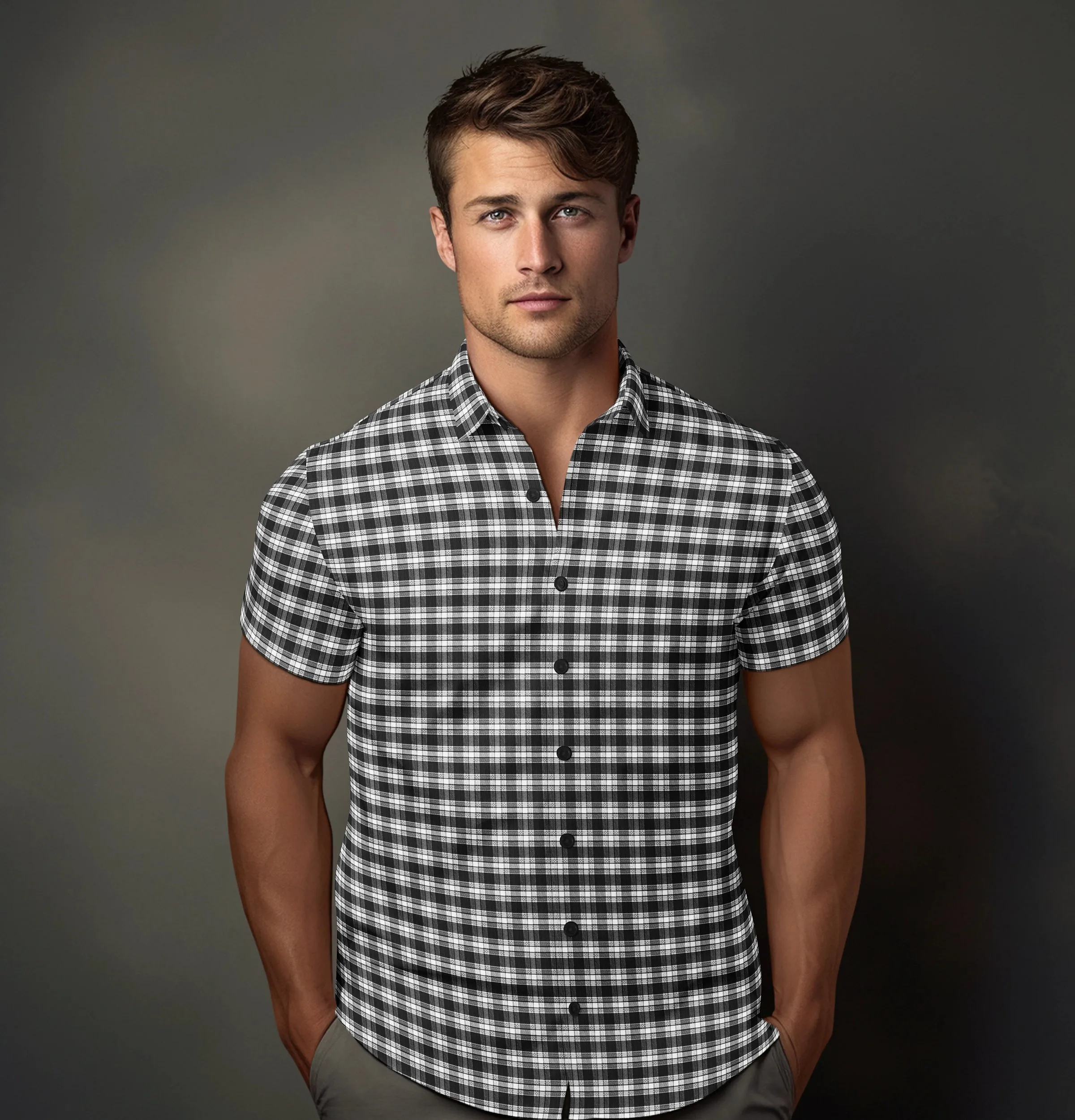Pure Cotton - Short Sleeve - Black & White Checks Style 4 sold by Airthreads product image thumbnail 3