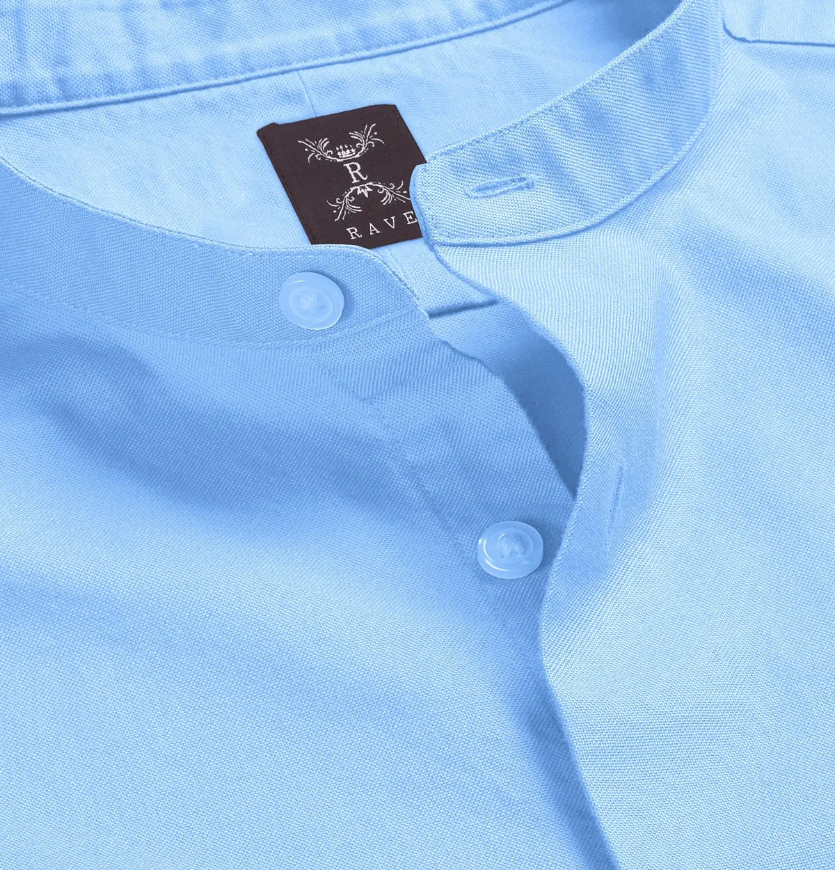 Wrinkle-resistant - Band Collar - Cotton-Lycra Shirt - Long Sleeve - Sky Blue sold by Airthreads product image thumbnail 2