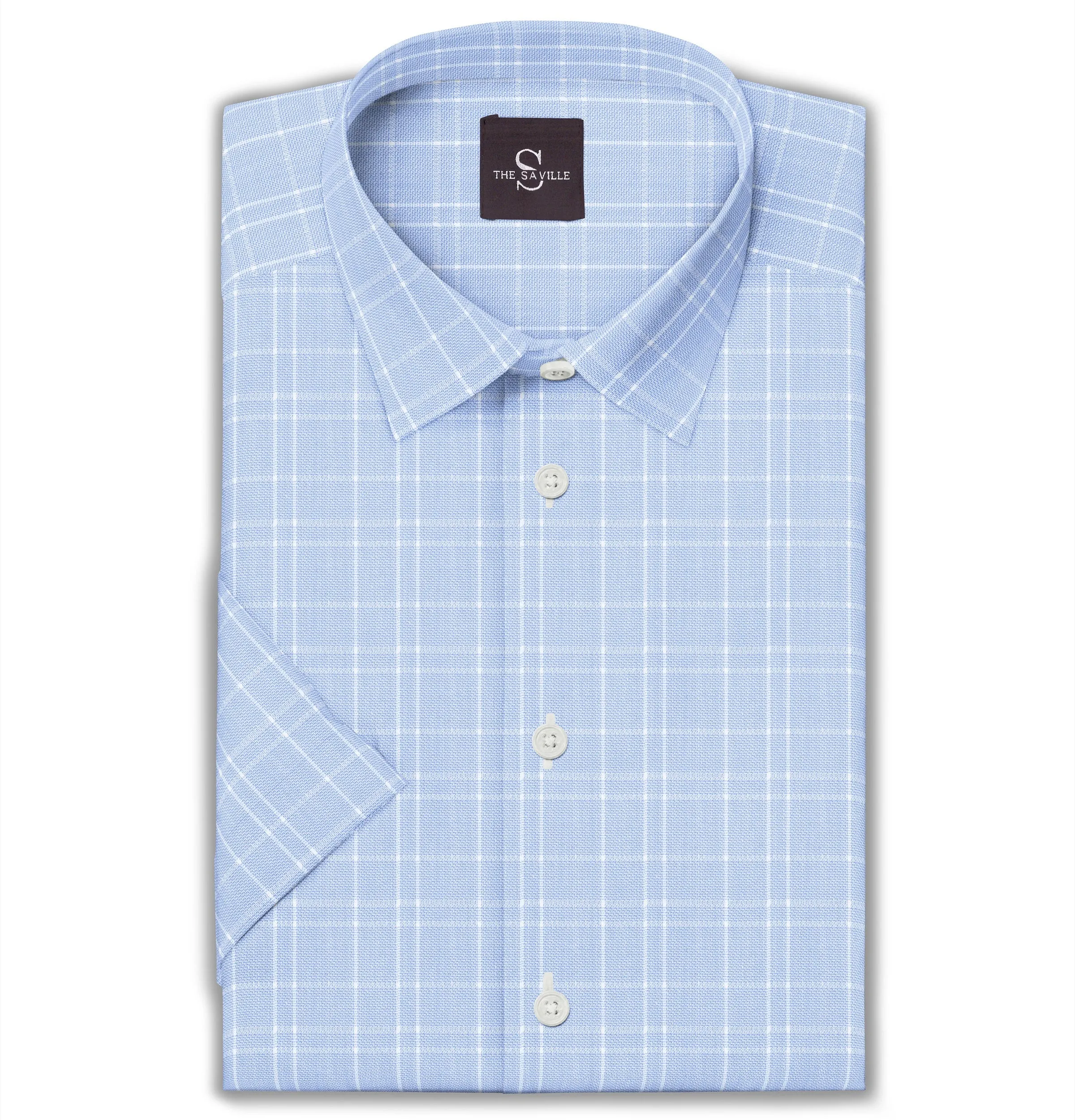 Wrinkle-free Sky Blue with White Checks - Short Sleeve sold by Airthreads