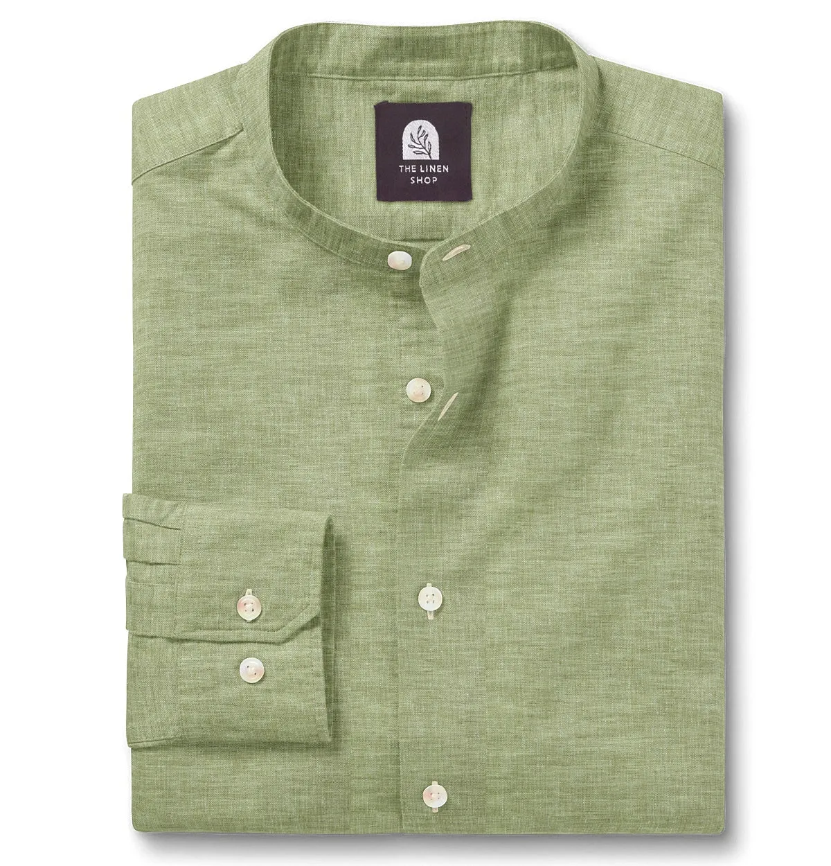 Pure Linen - Band Collar - Olive Green sold by Airthreads
