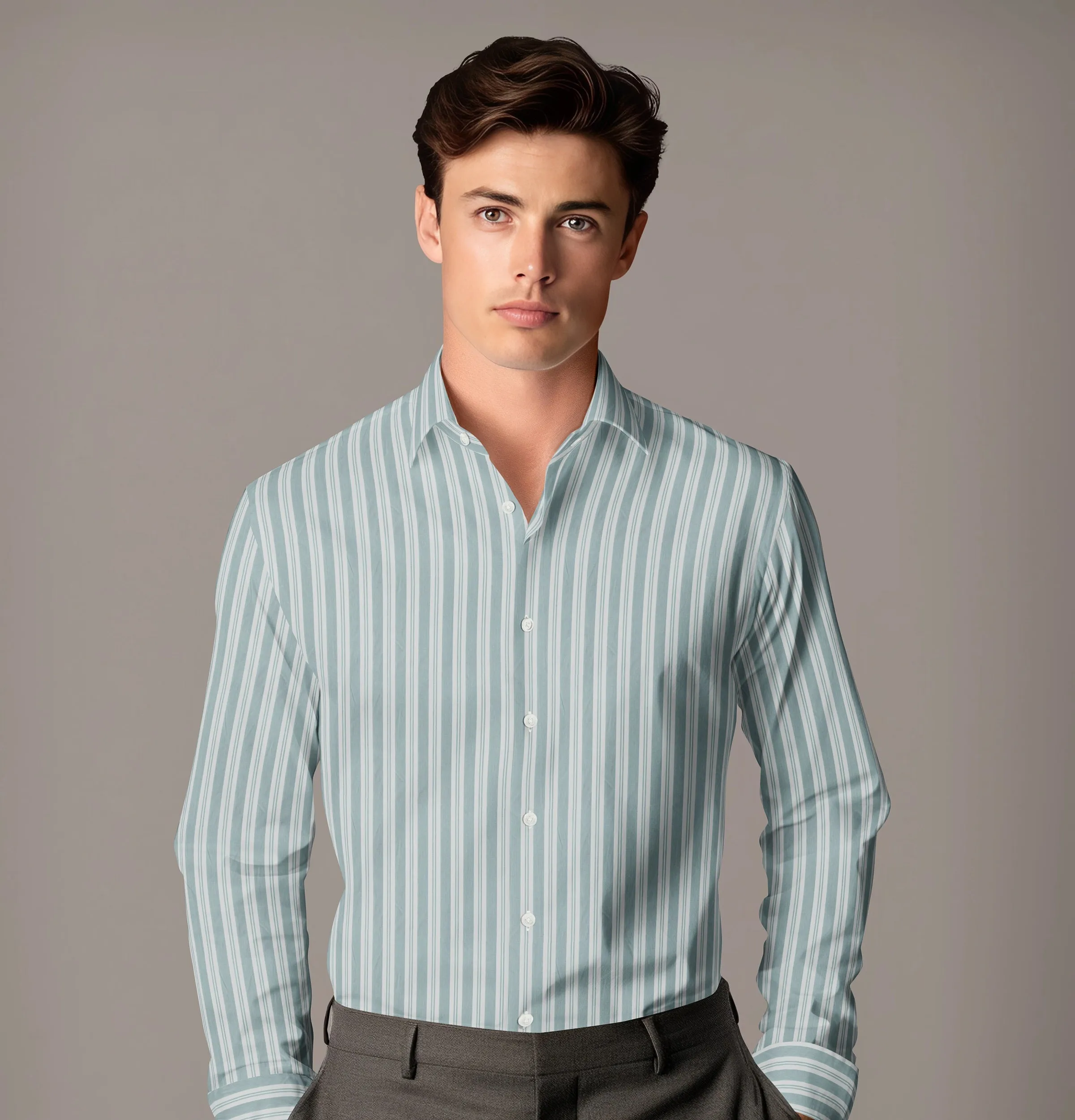 Pure Cotton - Long Sleeve - Sage Green Stripe Print sold by Airthreads product image thumbnail 5