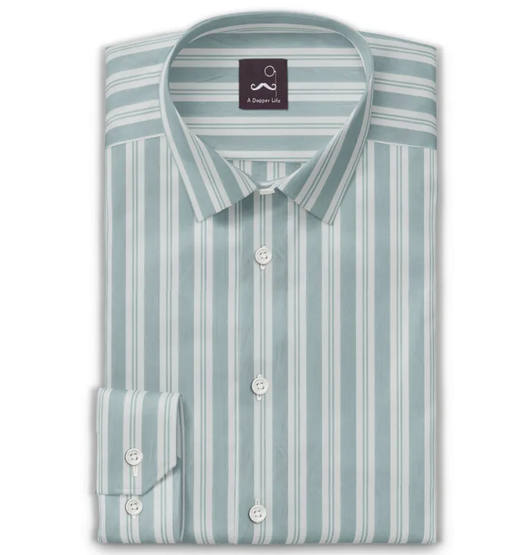 Pure Cotton - Long Sleeve - Sage Green Stripe Print sold by Airthreads