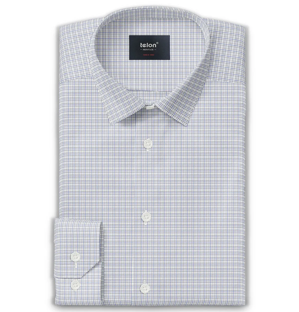 Lux 140s Pure Cotton - Semi-Spread Collar - Long Sleeve - Blue & Gray Micro Check sold by Airthreads