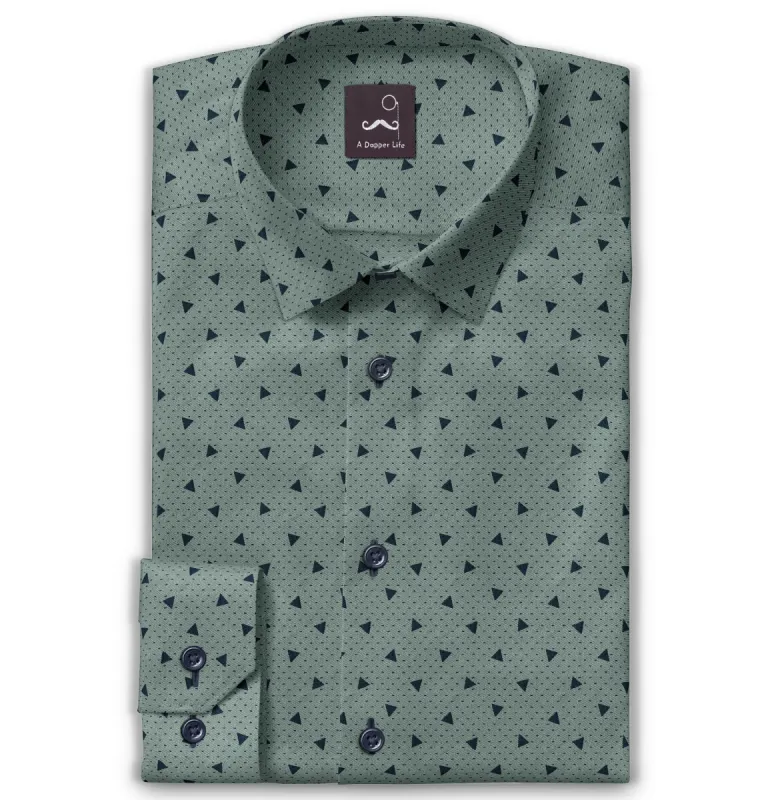 Pure Cotton - Long Sleeve - Green with Triangles sold by Airthreads