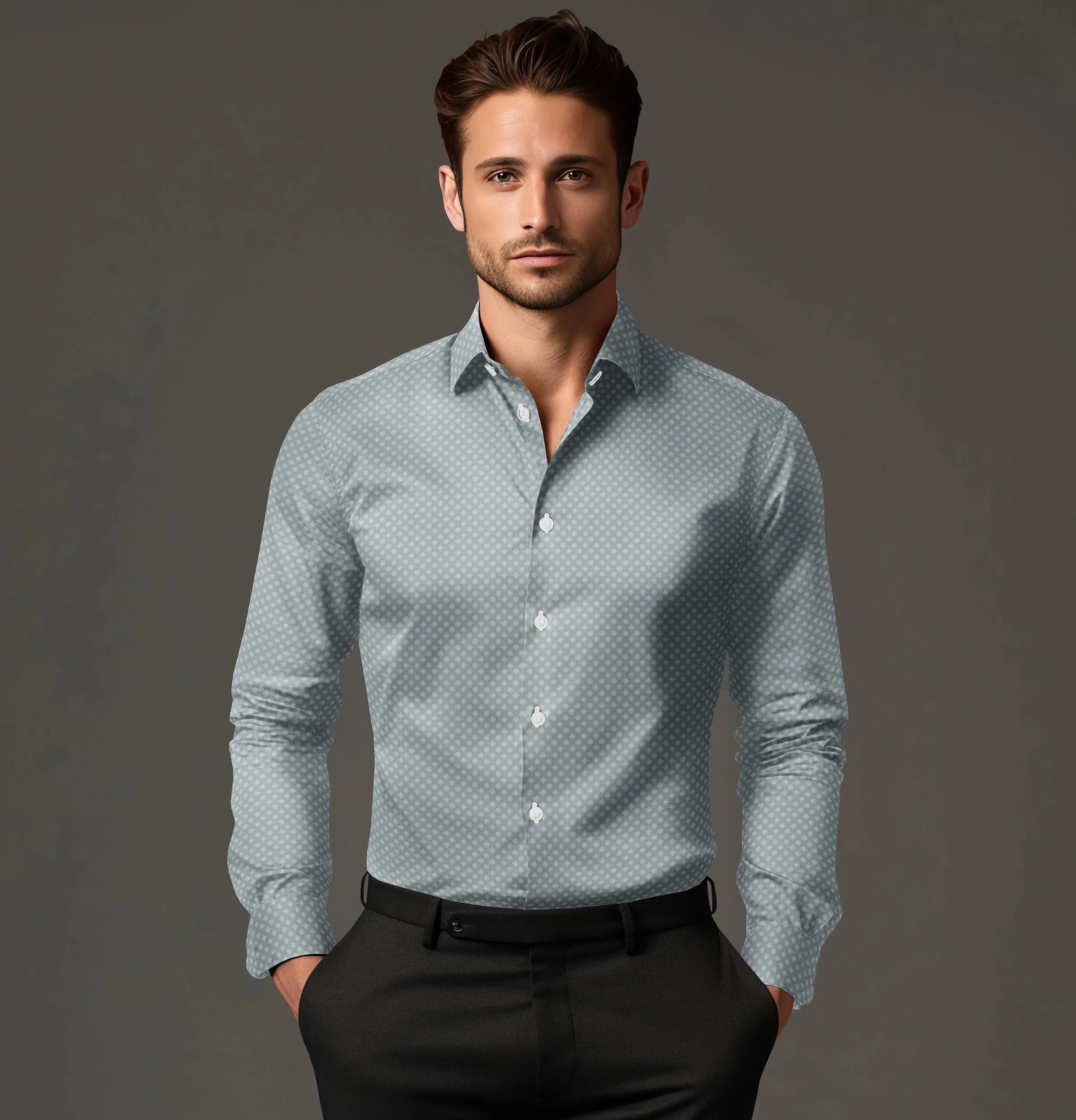 Pure Cotton - Long Sleeve - Thyme Green with White Stars sold by Airthreads product image thumbnail 4