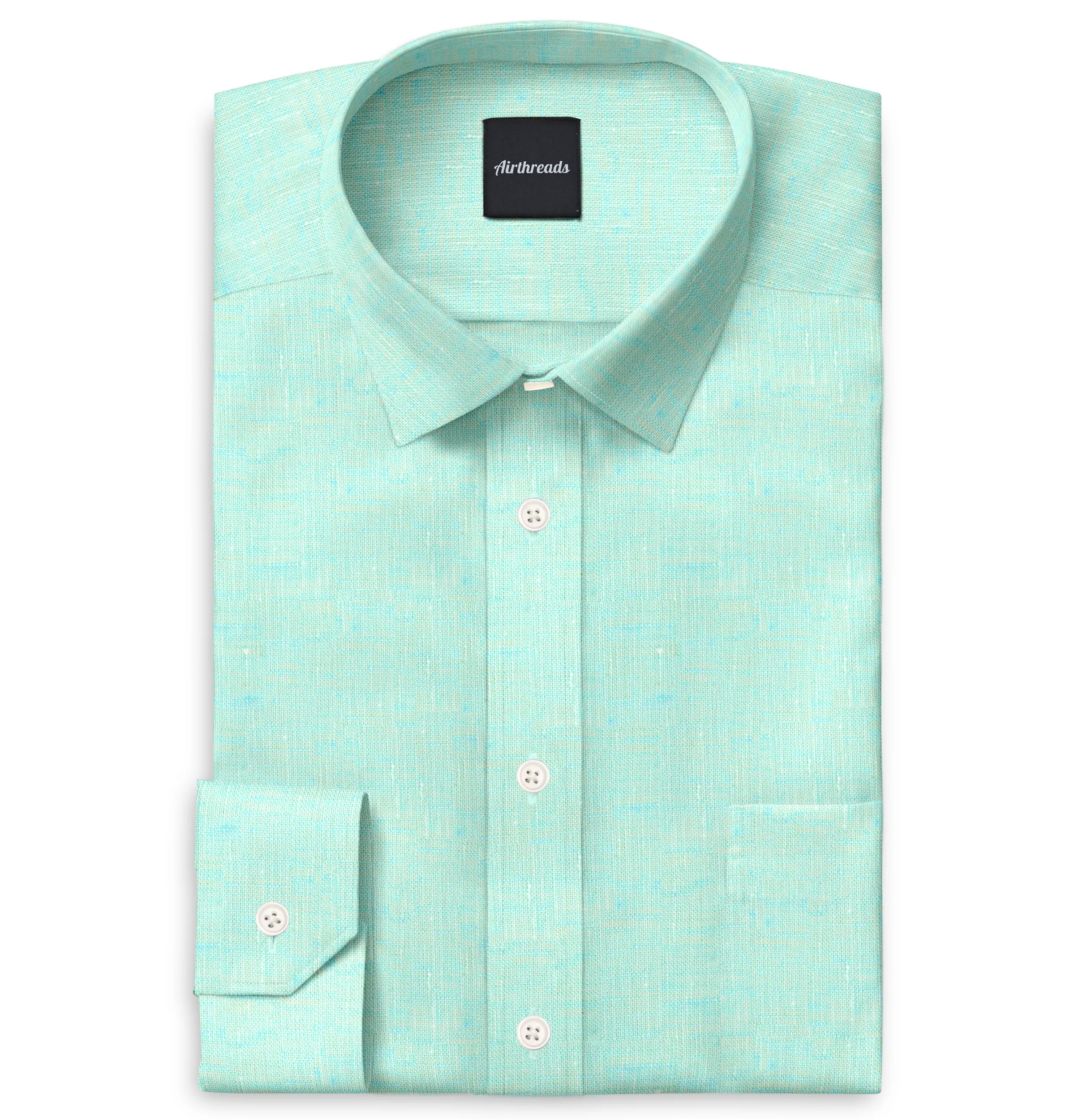 Long Sleeve Linen Shirt in Light Turquoise sold by Airthreads