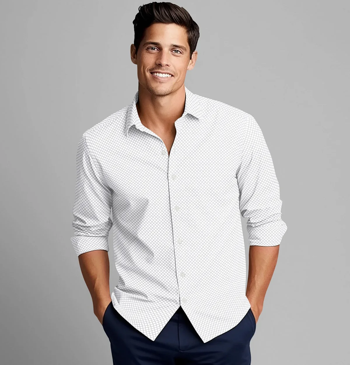 Pure Cotton - Long Sleeve - White with Diagonal Print sold by Airthreads product image thumbnail 3