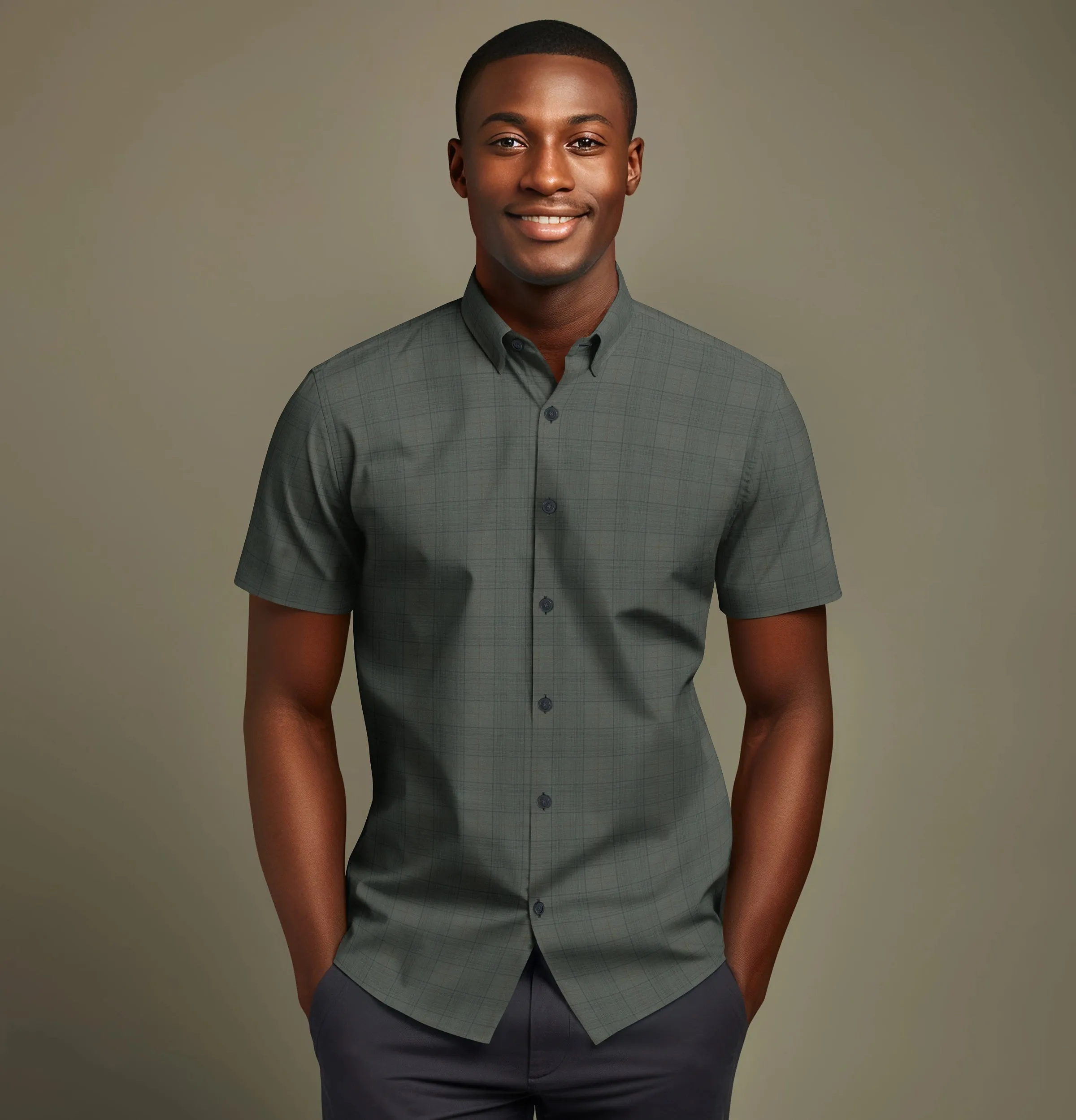 Pure Cotton - Short Sleeve - Olive Checks sold by Airthreads product image thumbnail 5