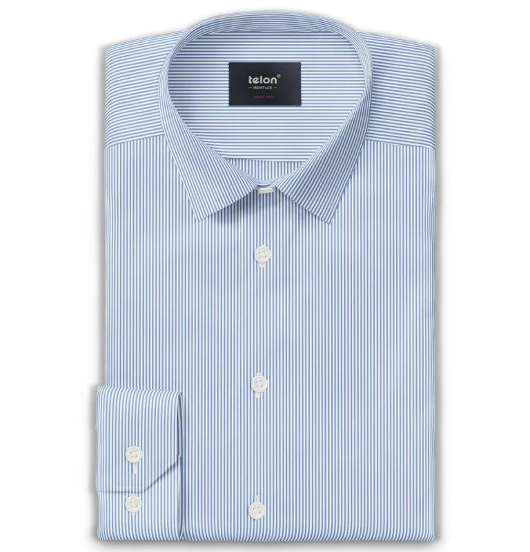 Luxury Pure Cotton - Long Sleeve - Medium Blue Pencil Stripe sold by Airthreads