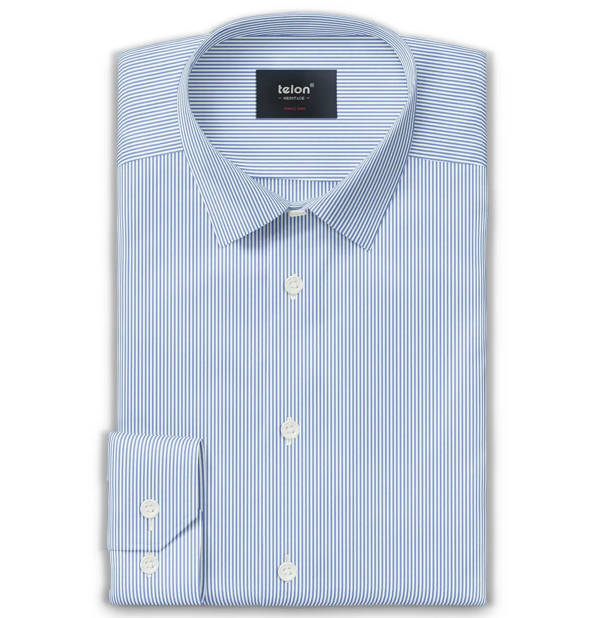 Luxury Pure Cotton - Long Sleeve - Medium Blue Pencil Stripe sold by Airthreads