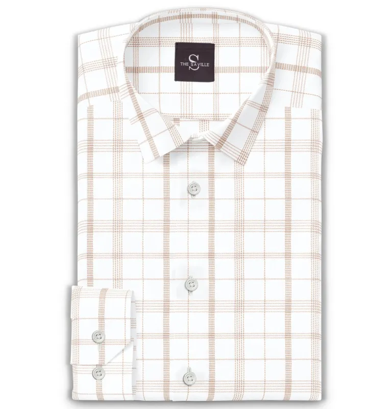 Wrinkle-free White with Beige Checks - Long Sleeve sold by Airthreads