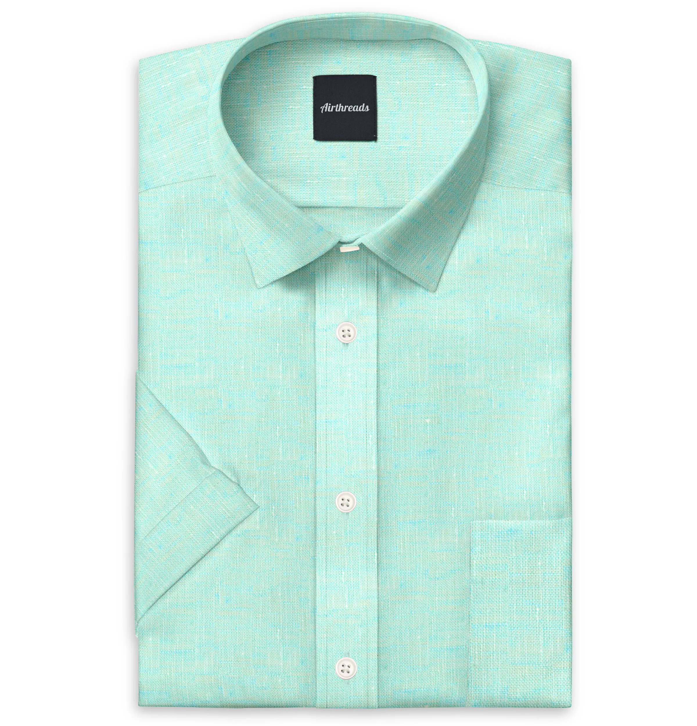 Short Sleeve Linen Shirt in Light Turquoise sold by Airthreads