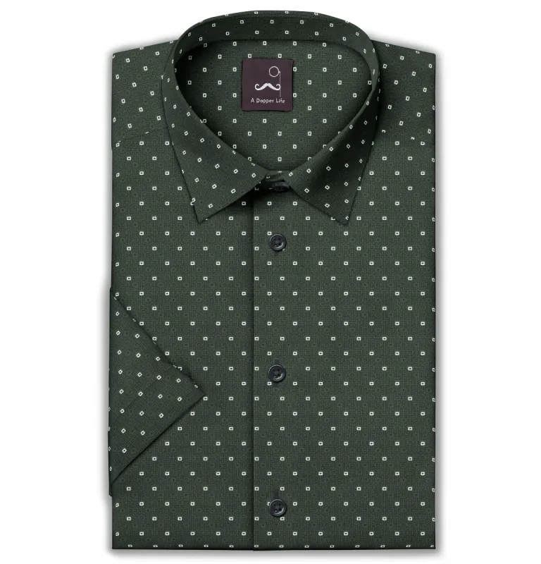 Pure Cotton - Short Sleeve - Forest Green Geometric Print sold by Airthreads