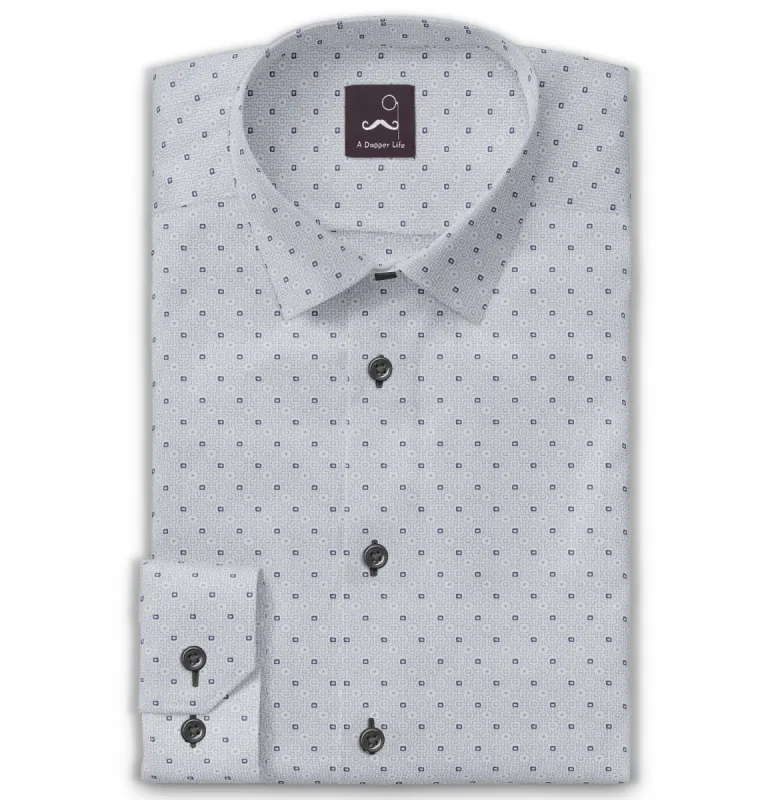 Pure Cotton - Long Sleeve - White and Gray Geometric Print sold by Airthreads