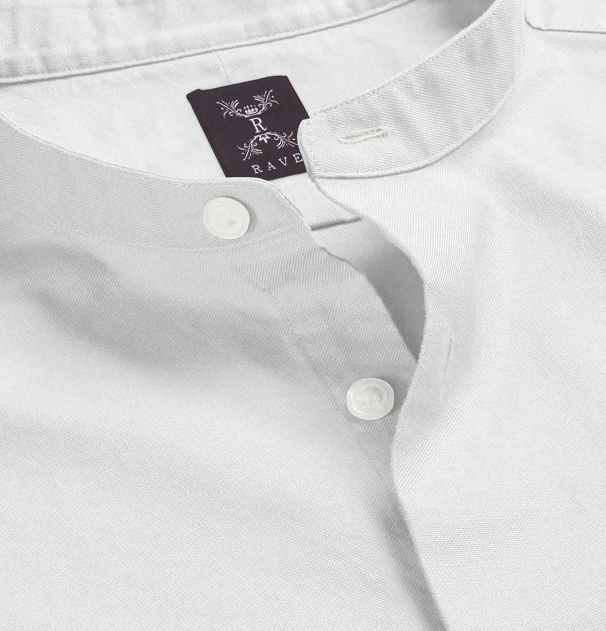 Wrinkle-resistant - Band Collar - Cotton-Lycra Shirt - Long Sleeve - White sold by Airthreads product image thumbnail 2