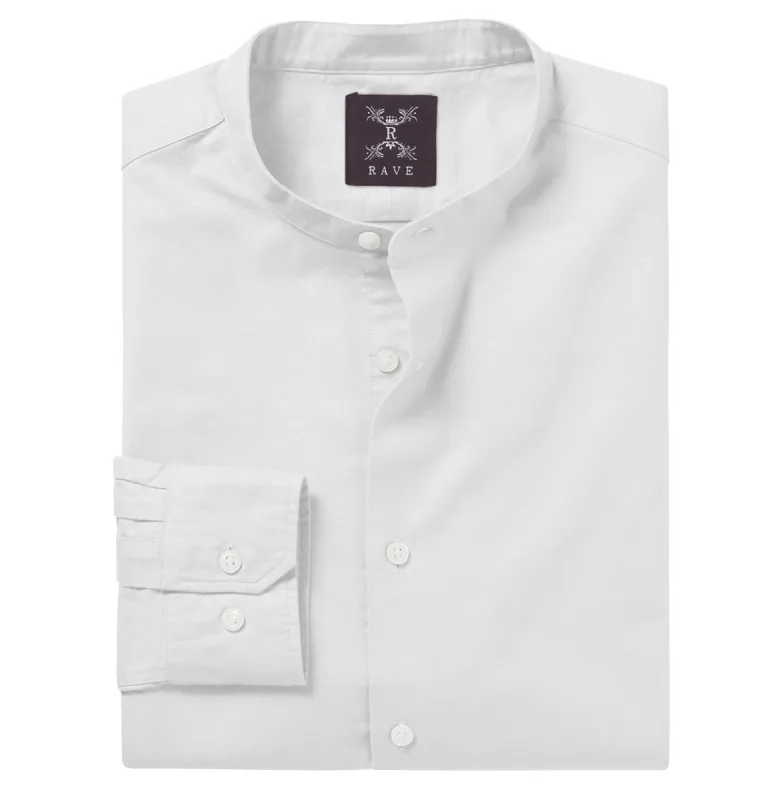 Wrinkle-resistant - Band Collar - Cotton-Lycra Shirt - Long Sleeve - White sold by Airthreads