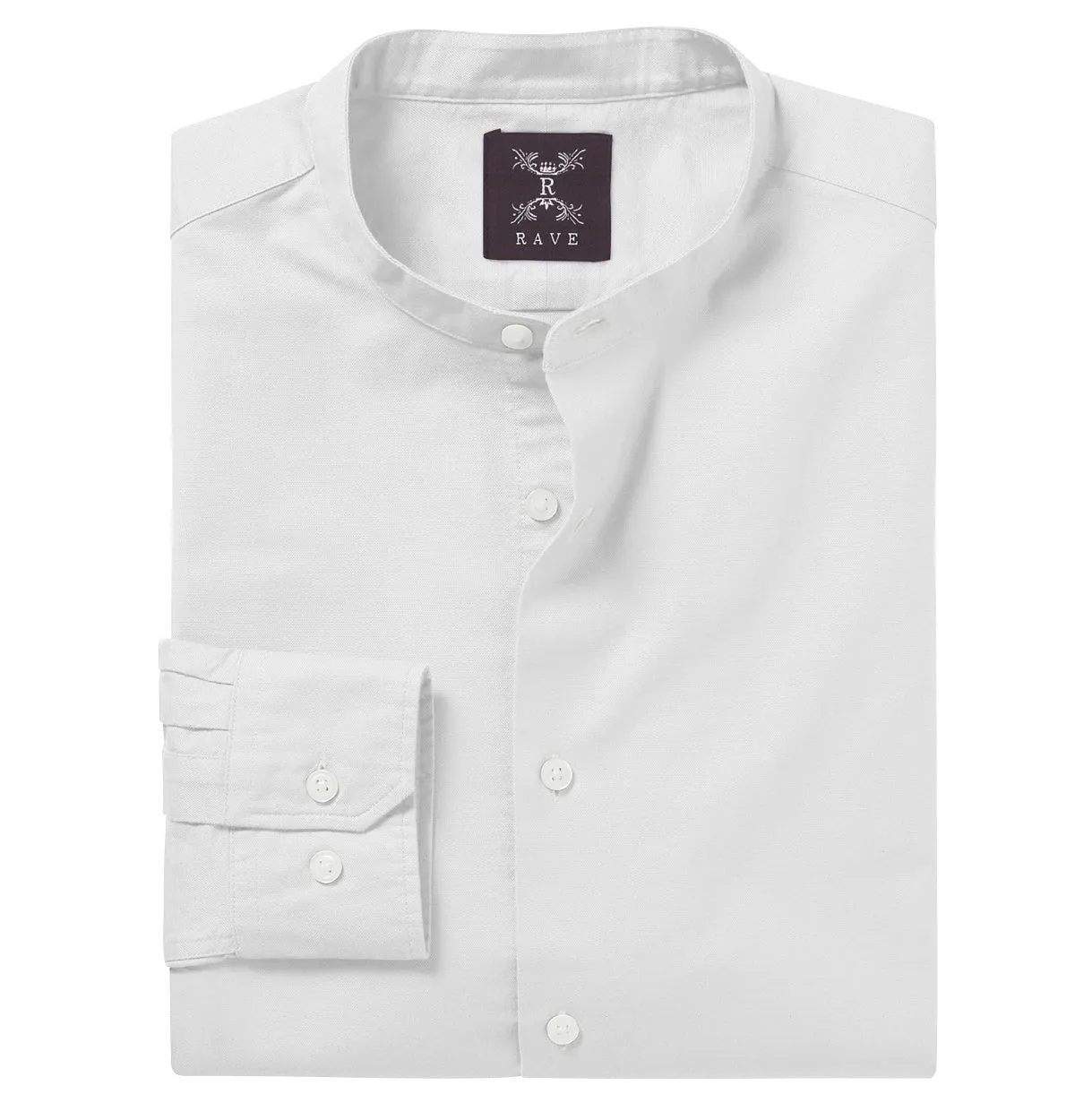 Wrinkle-resistant - Band Collar - Cotton-Lycra Shirt - Long Sleeve - White sold by Airthreads