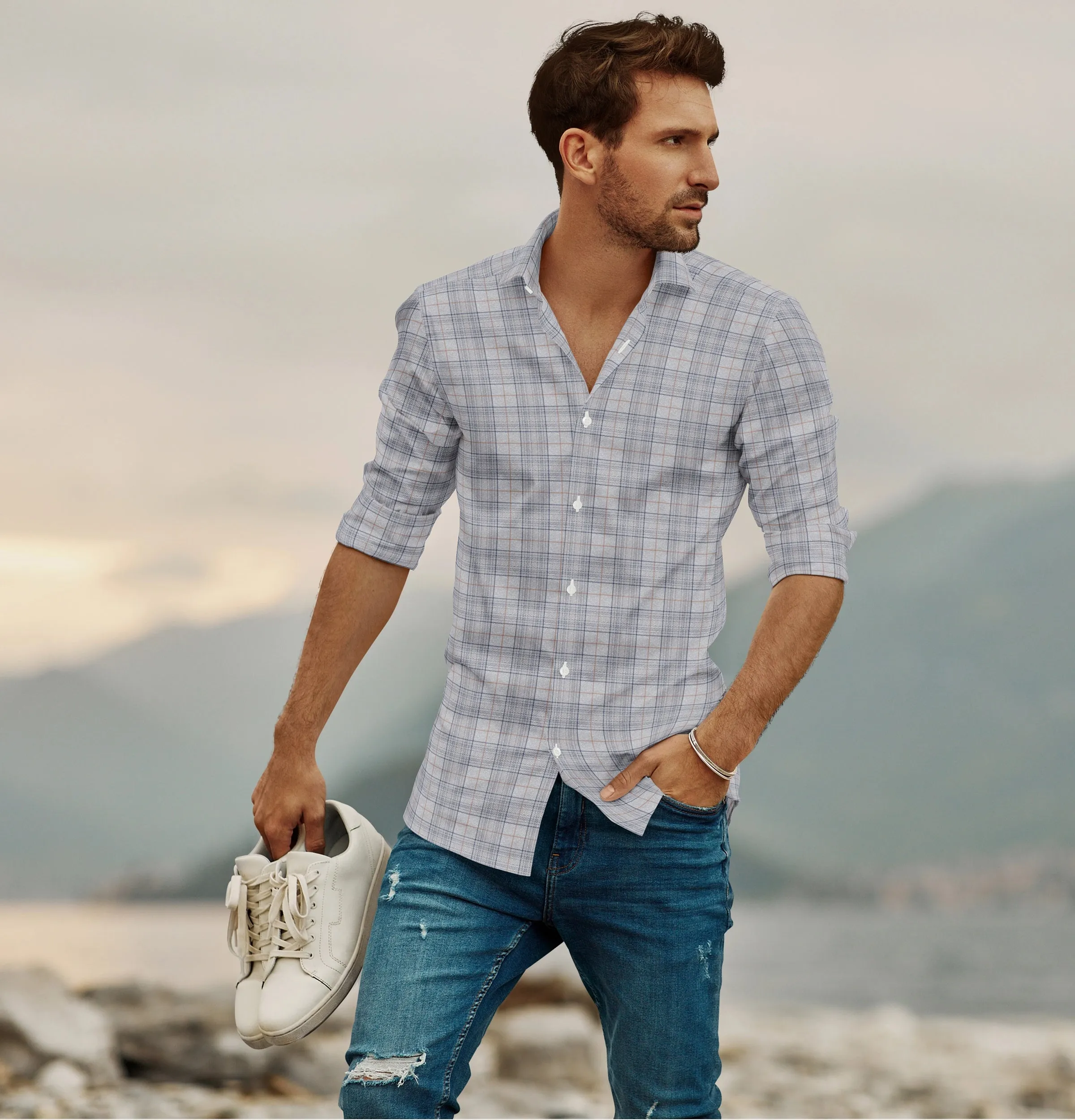 Pure Cotton - Long Sleeve - Gray Checks sold by Airthreads product image thumbnail 4