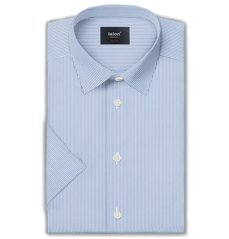 Luxury Pure Cotton - Short Sleeve - Medium Blue Pencil Stripe sold by Airthreads