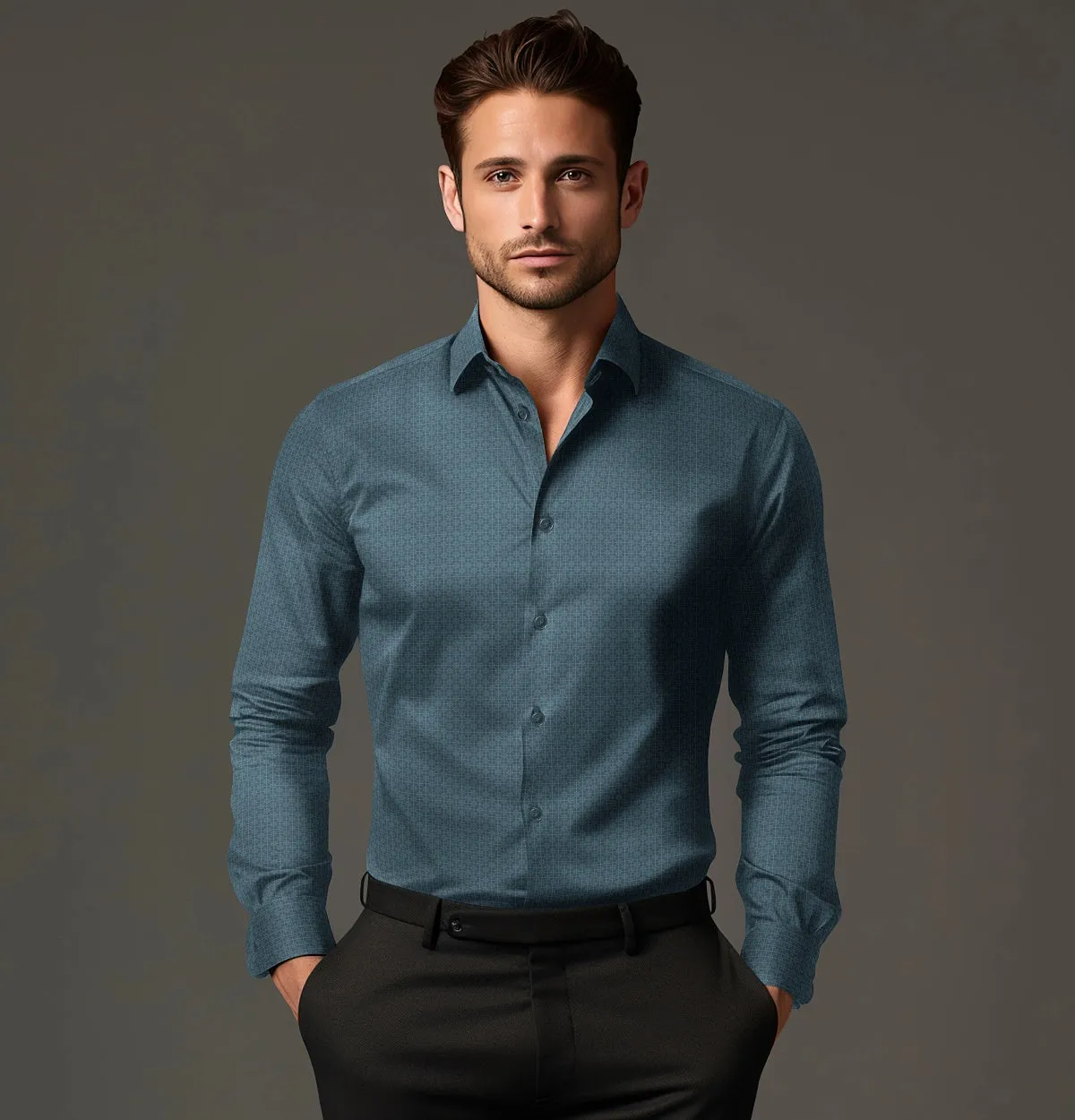 Pure Cotton - Long Sleeve - Teal Geometric Grid sold by Airthreads product image thumbnail 3