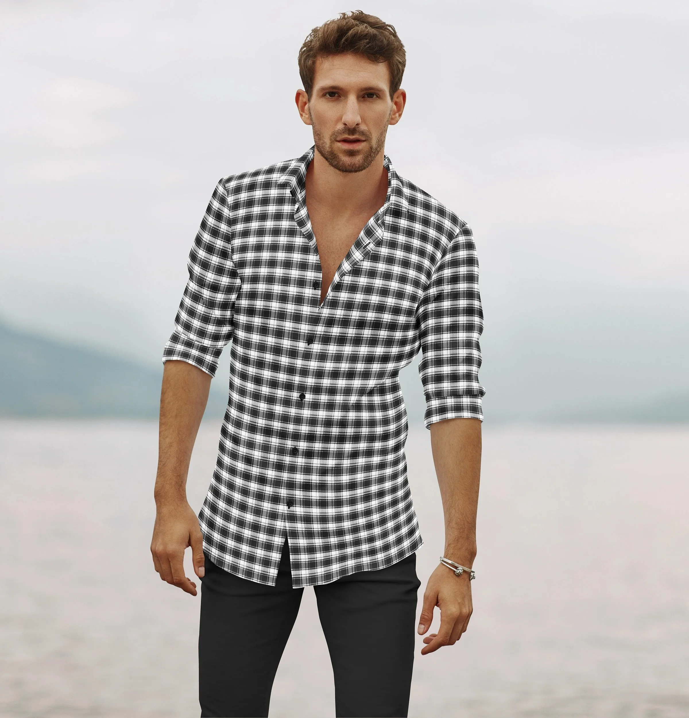 Pure Cotton - Long Sleeve - Black & White Checks Style 5 sold by Airthreads product image thumbnail 4