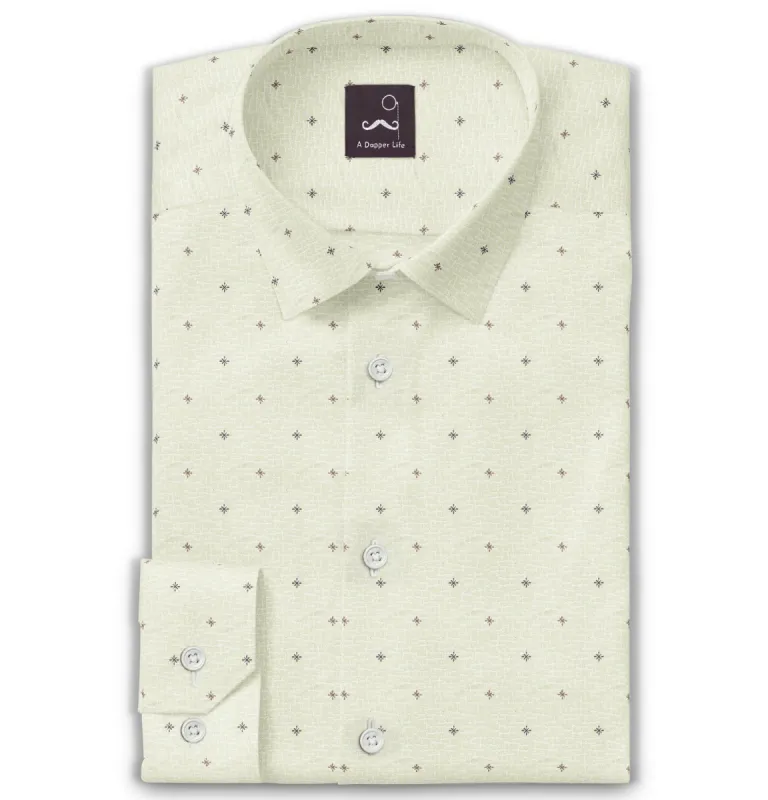 Pure Cotton - Long Sleeve - Light Green with Brown Stars sold by Airthreads