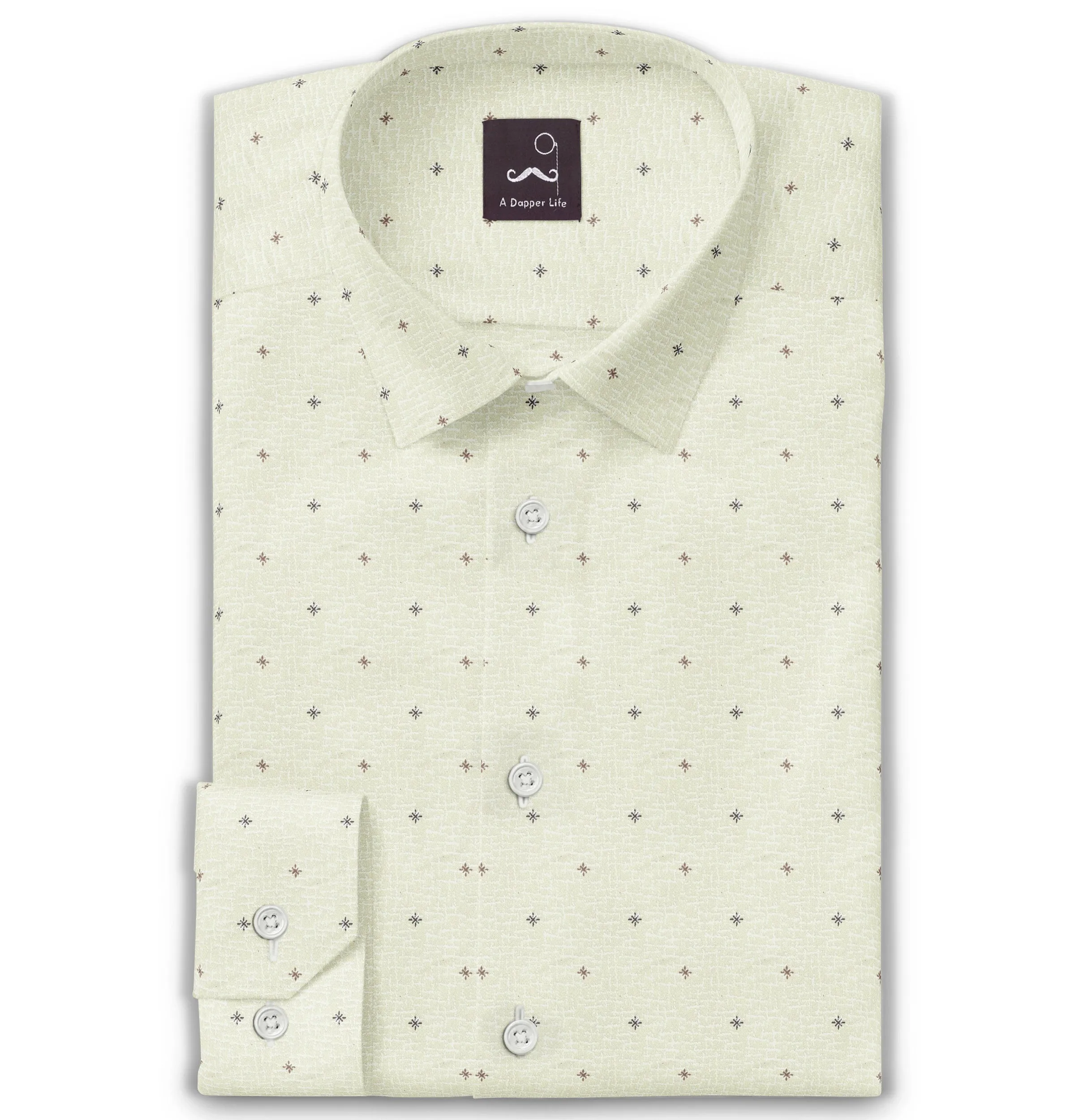 Pure Cotton - Long Sleeve - Light Green with Brown Stars sold by Airthreads