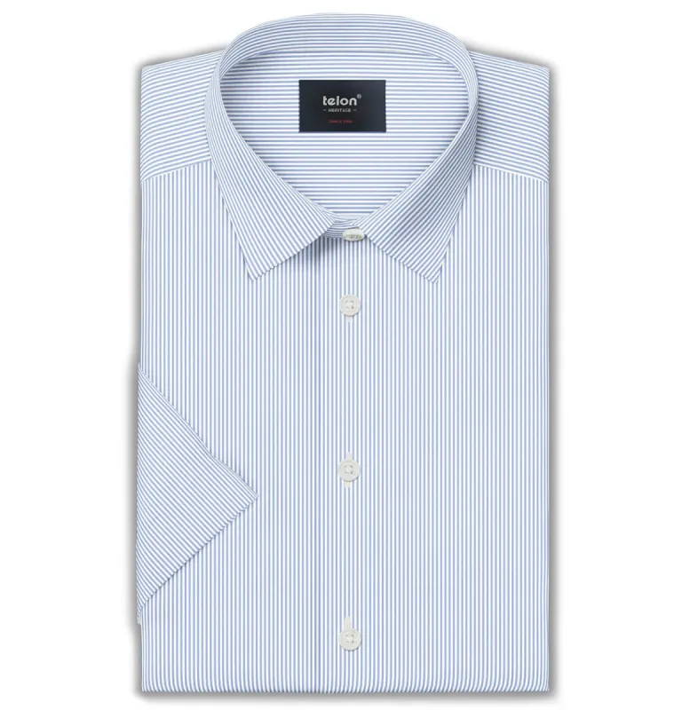 Luxury Pure Cotton - Short Sleeve - Light Blue Pencil Stripe sold by Airthreads