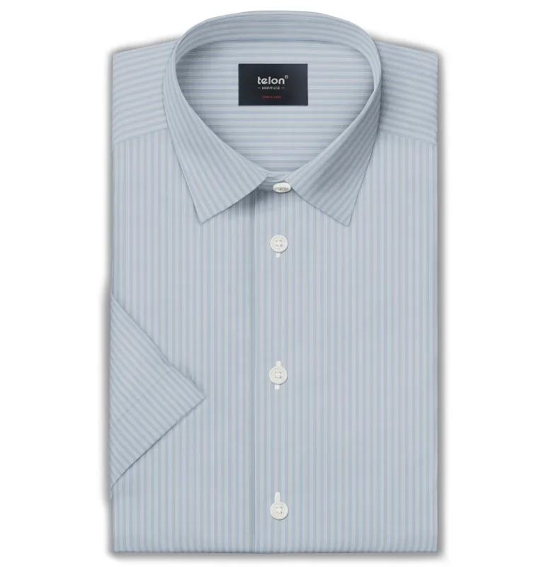 Luxury Pure Cotton - Short Sleeve - Ice Blue Stripe sold by Airthreads