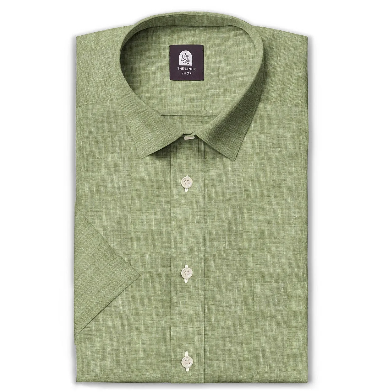 Short Sleeve Linen Shirt in Olive Green sold by Airthreads