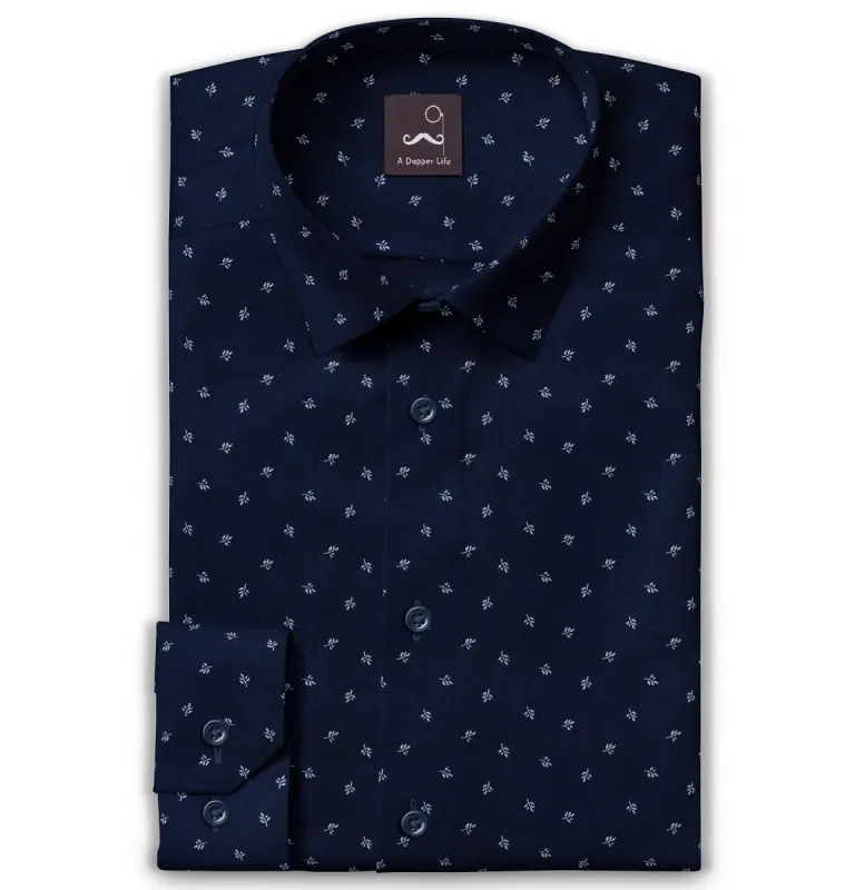 Pure Cotton - Long Sleeve - Navy Print Leaves sold by Airthreads