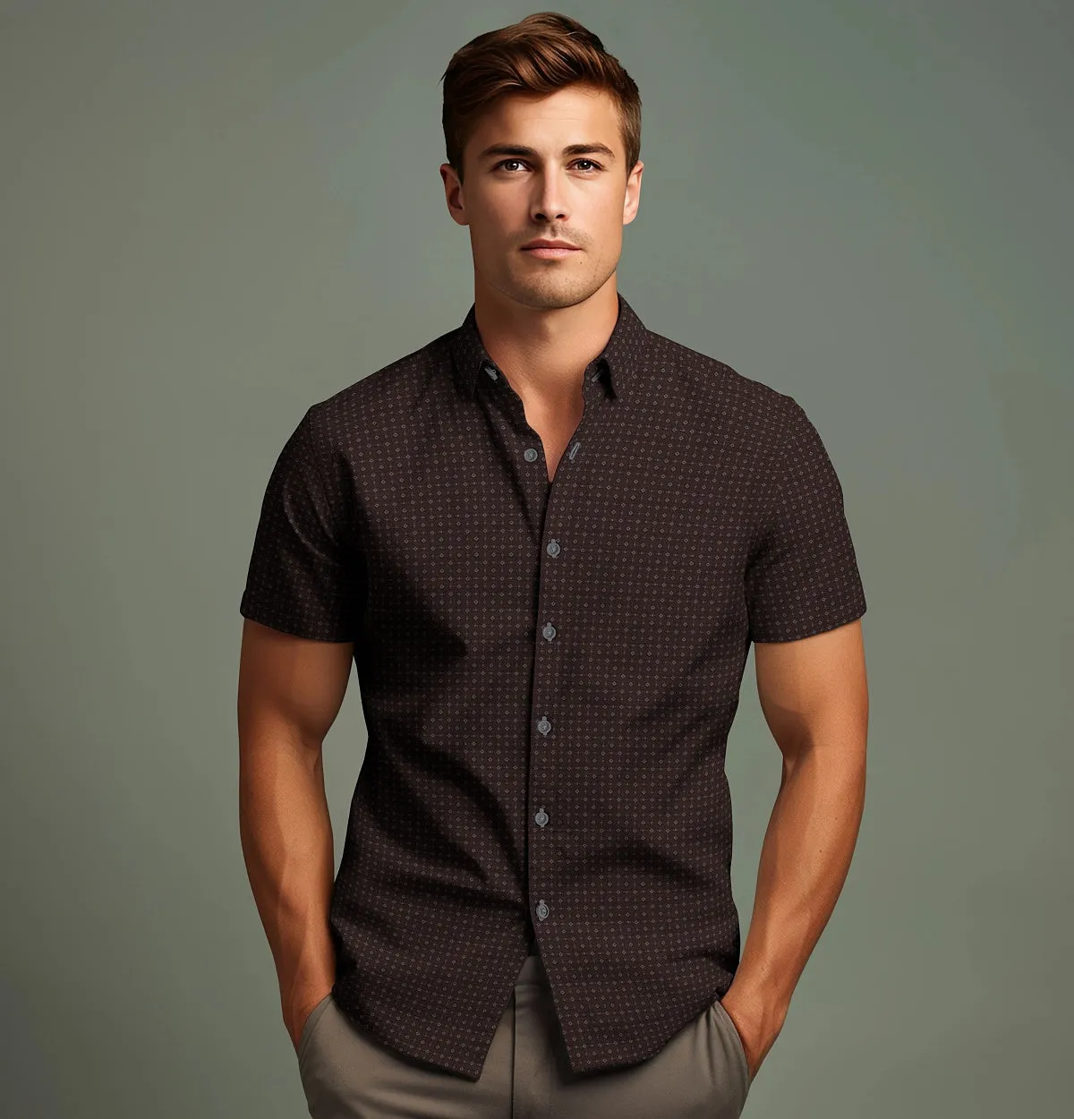 Pure Cotton - Short Sleeve- Chocolate Diamond Grid sold by Airthreads product image thumbnail 4