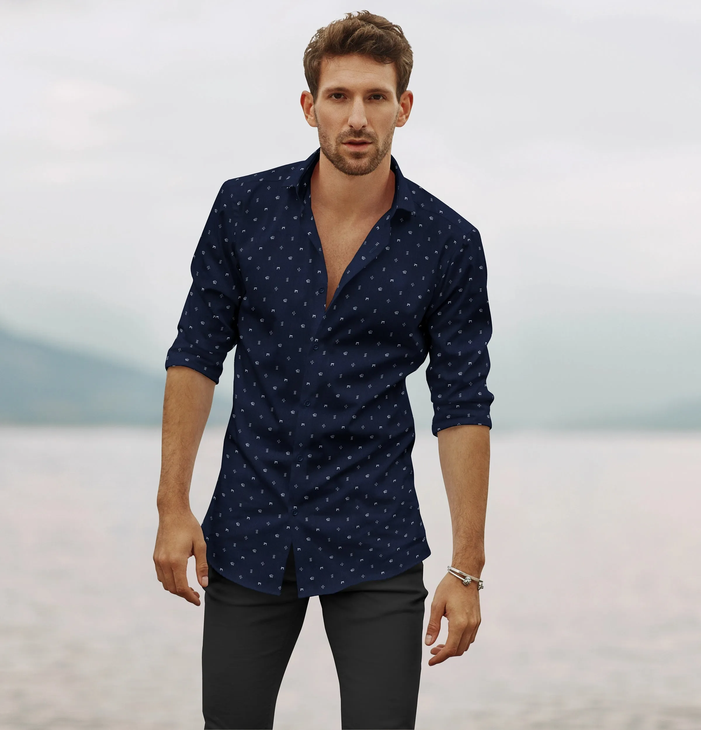 Pure Cotton - Long Sleeve - Navy Print Mixed Icons sold by Airthreads product image thumbnail 3