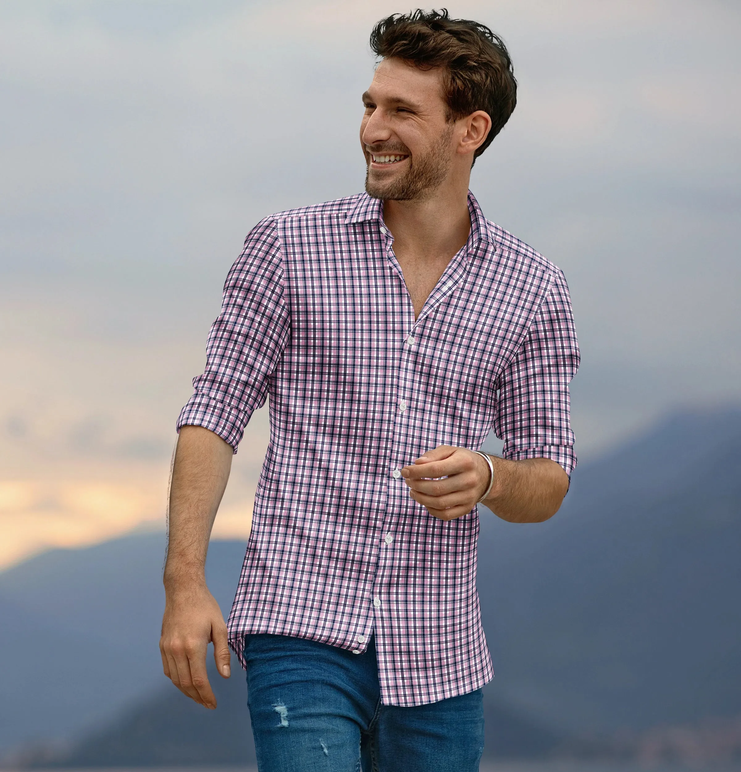 Wrinkle-free - Long Sleeve - Pink Checks sold by Airthreads product image thumbnail 3