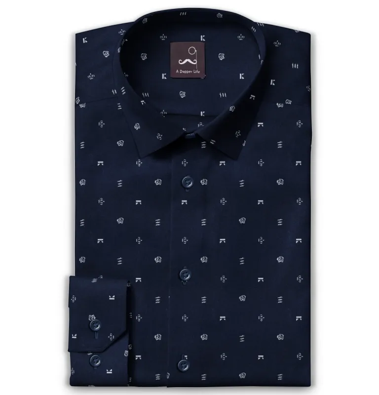 Pure Cotton - Long Sleeve - Navy Print Mixed Icons sold by Airthreads