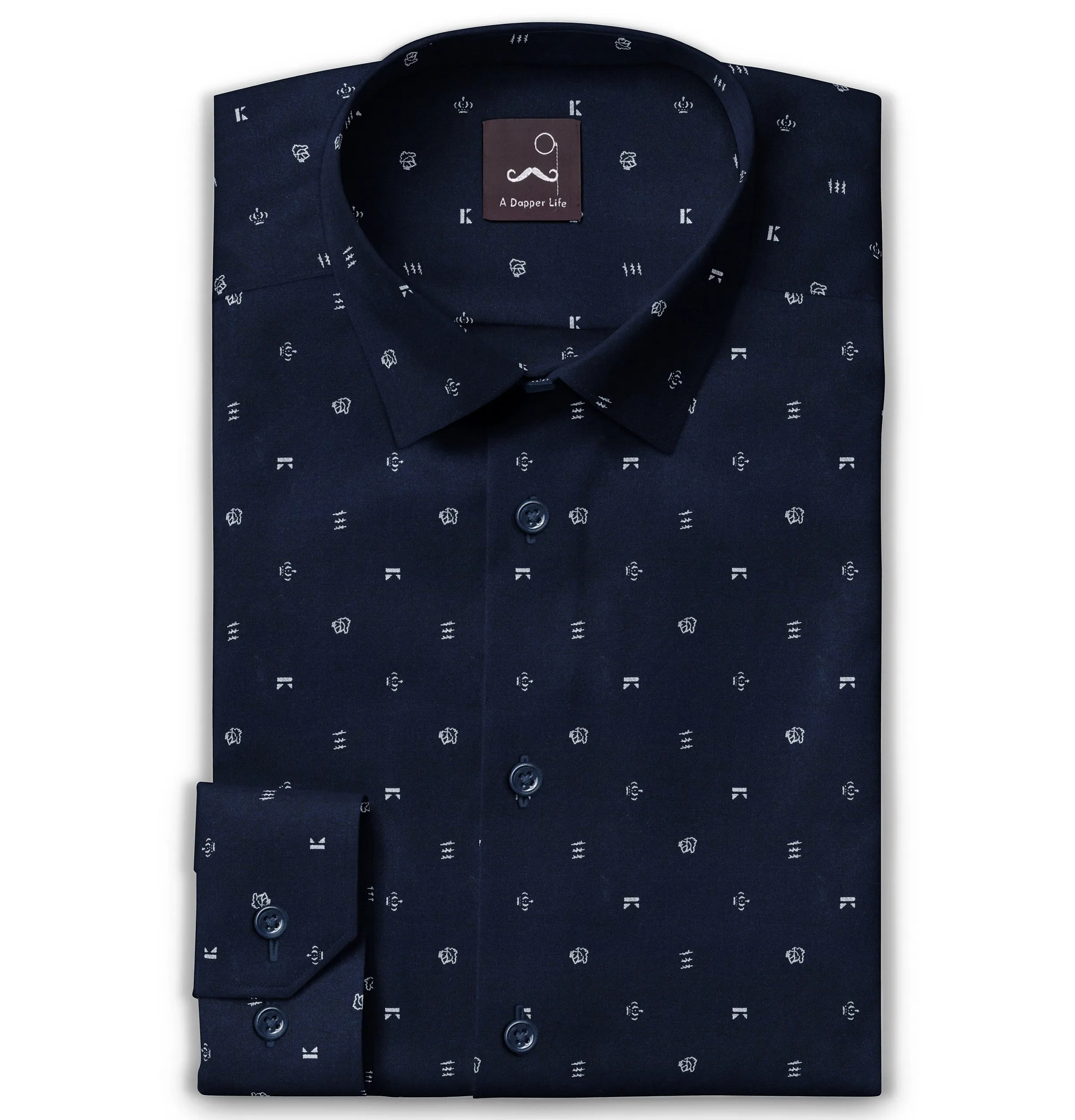 Pure Cotton - Long Sleeve - Navy Print Mixed Icons sold by Airthreads