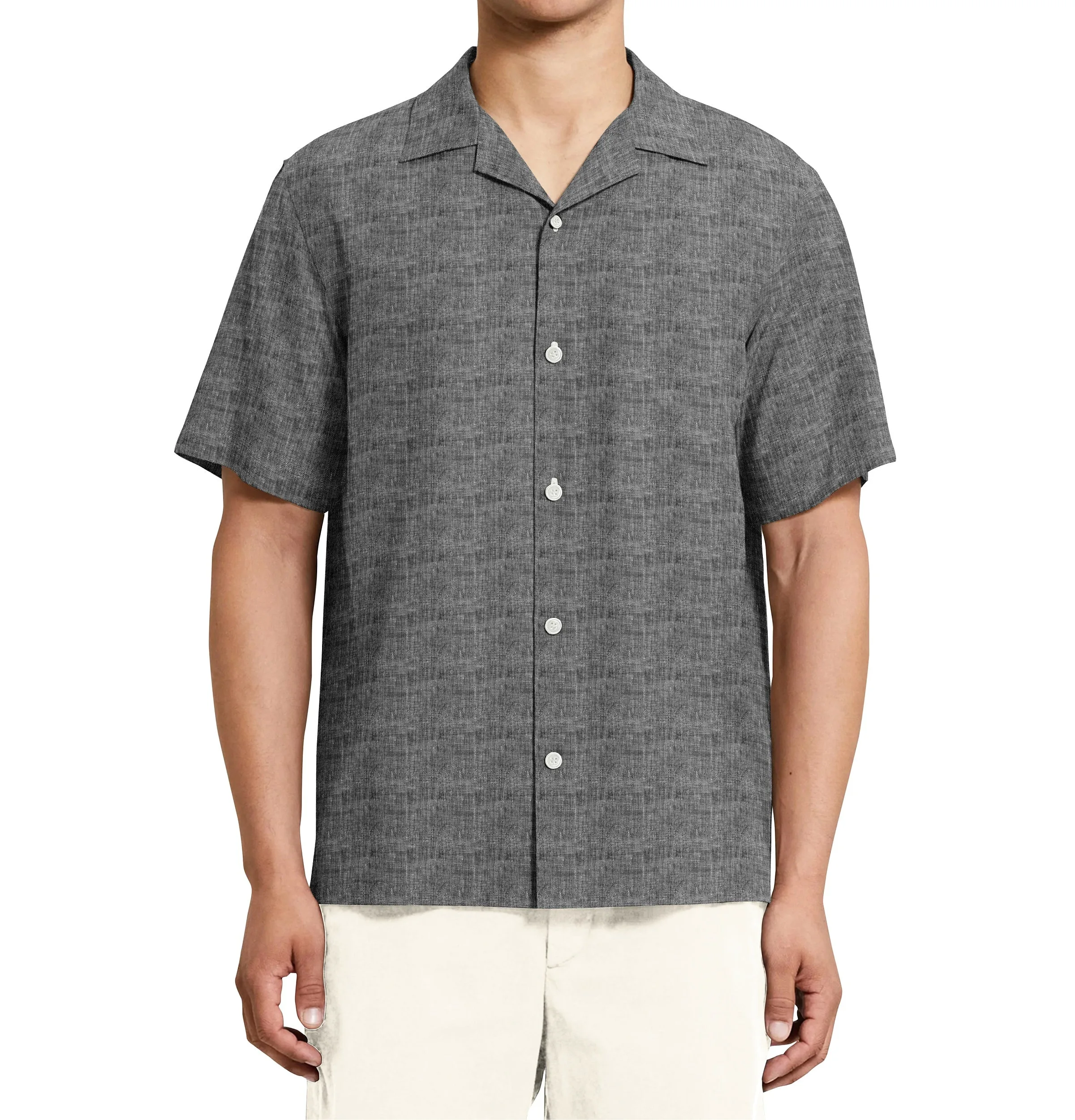 Camp Collar Linen Shirt in Black Melange sold by Airthreads product image thumbnail 4