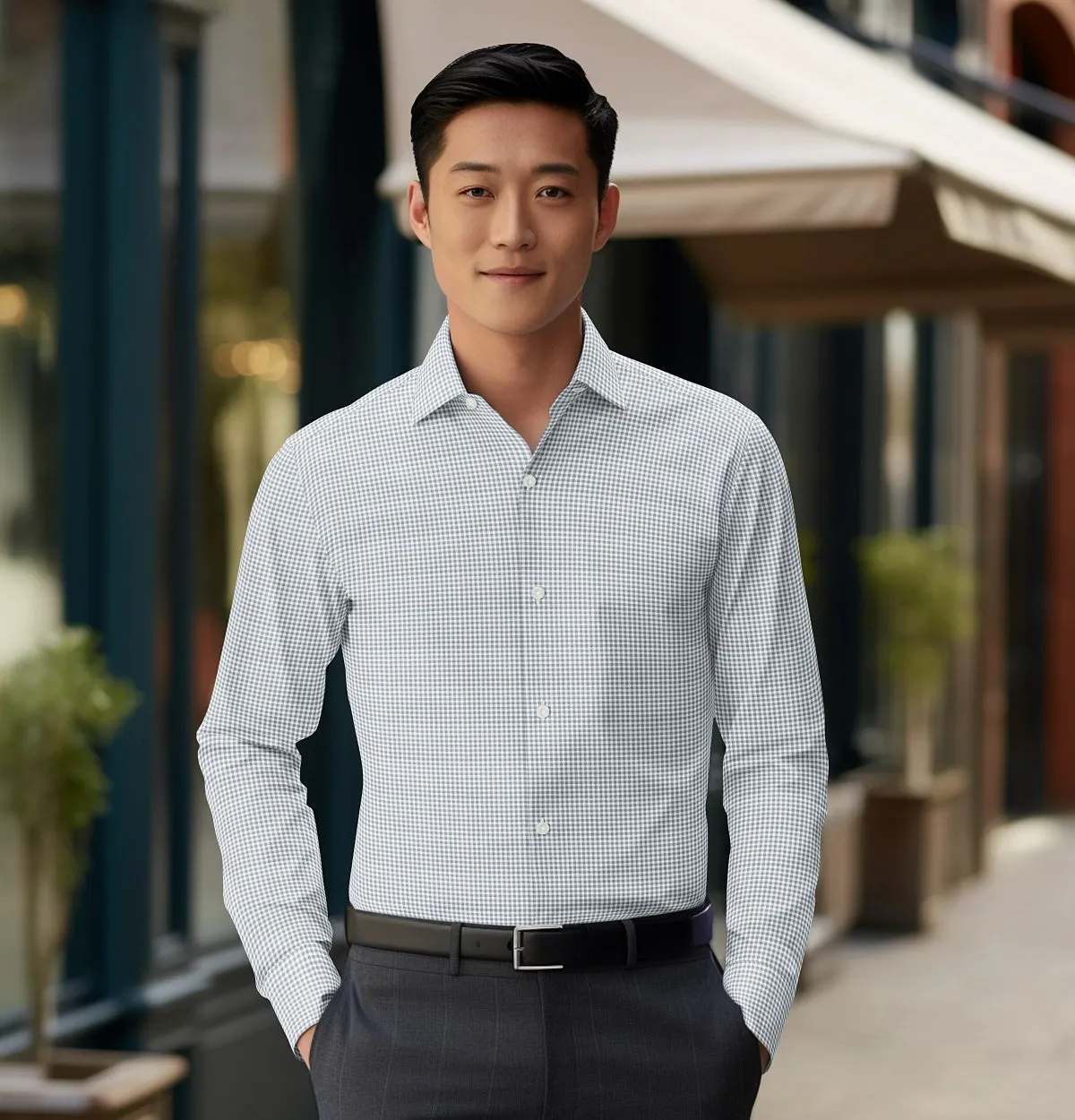 Pure Cotton - Long Sleeve - Gray Gingham Check Print sold by Airthreads product image thumbnail 3