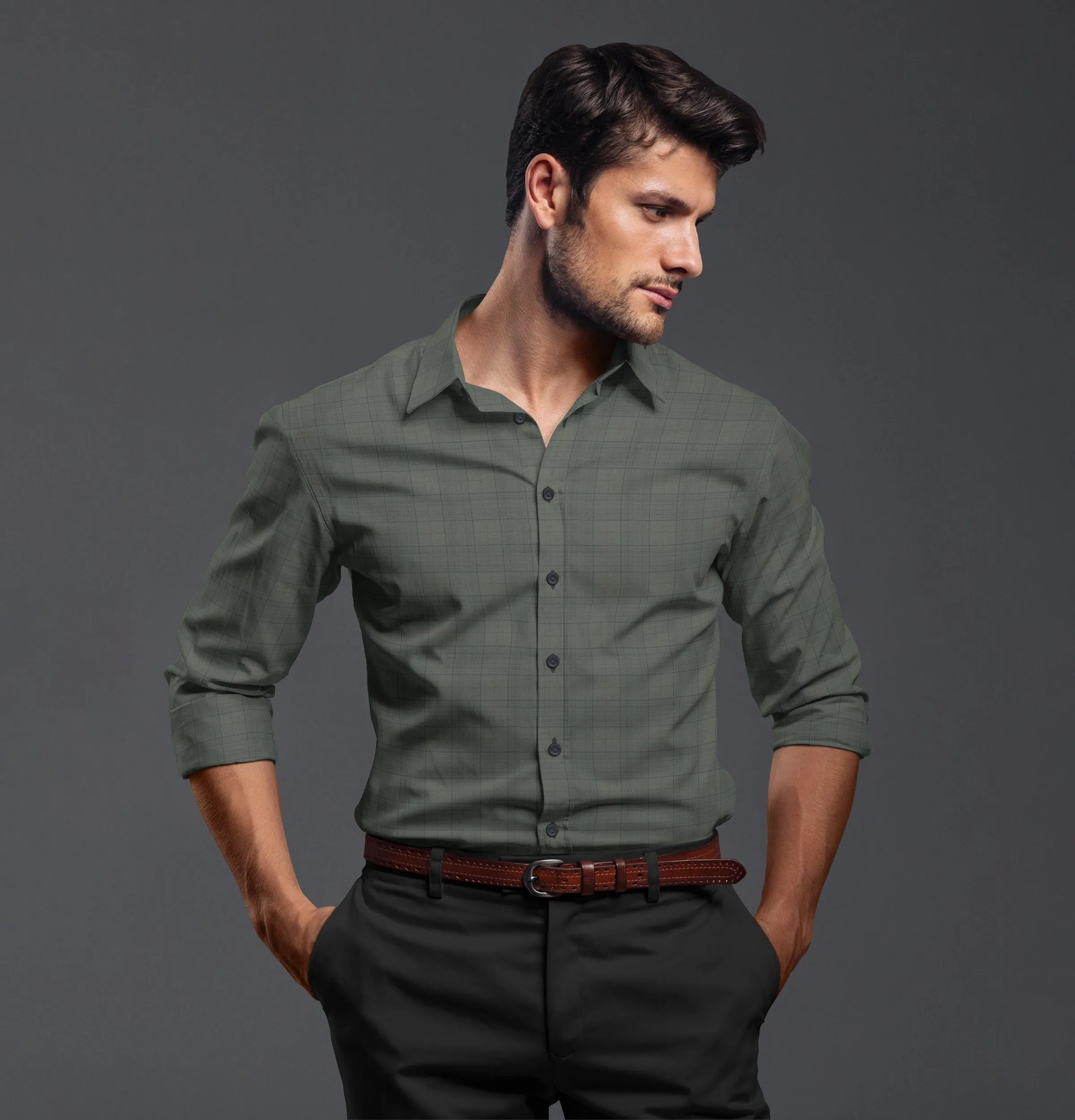 Pure Cotton - Long Sleeve - Olive Checks sold by Airthreads product image thumbnail 4