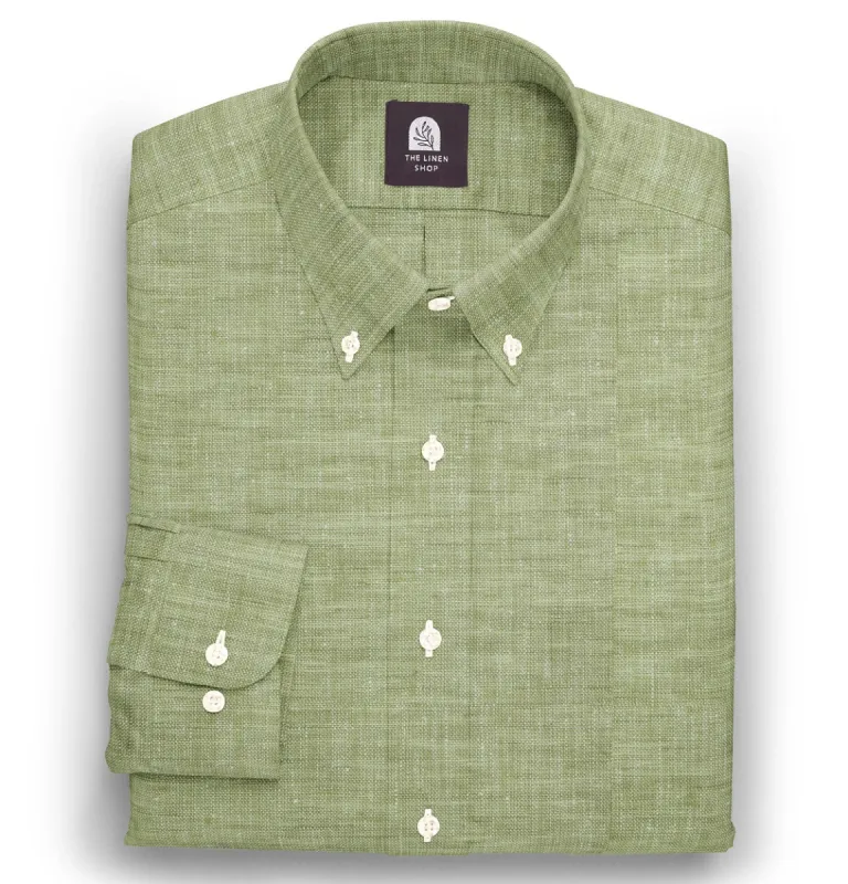 Pure Linen Button-Down - Long Sleeve - Olive Green sold by Airthreads